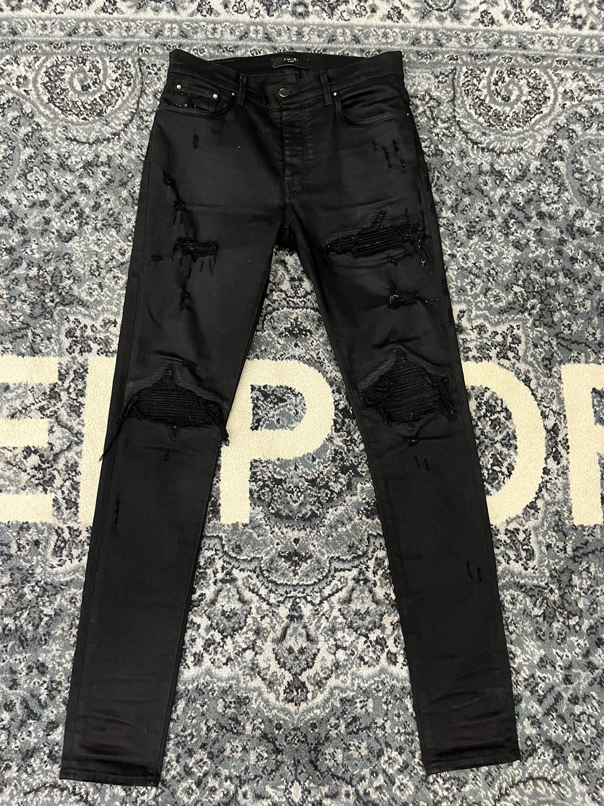 Pre-owned Amiri Mx1 Jeans Black Patches Size 32 