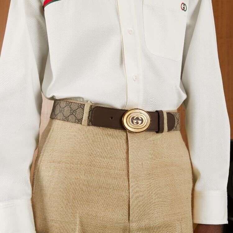 Gucci NEW GUCCI BELT GG BROWN OVAL Gold Buckle Interlocking G Sz 9 Size 36 - 4 Thumbnail