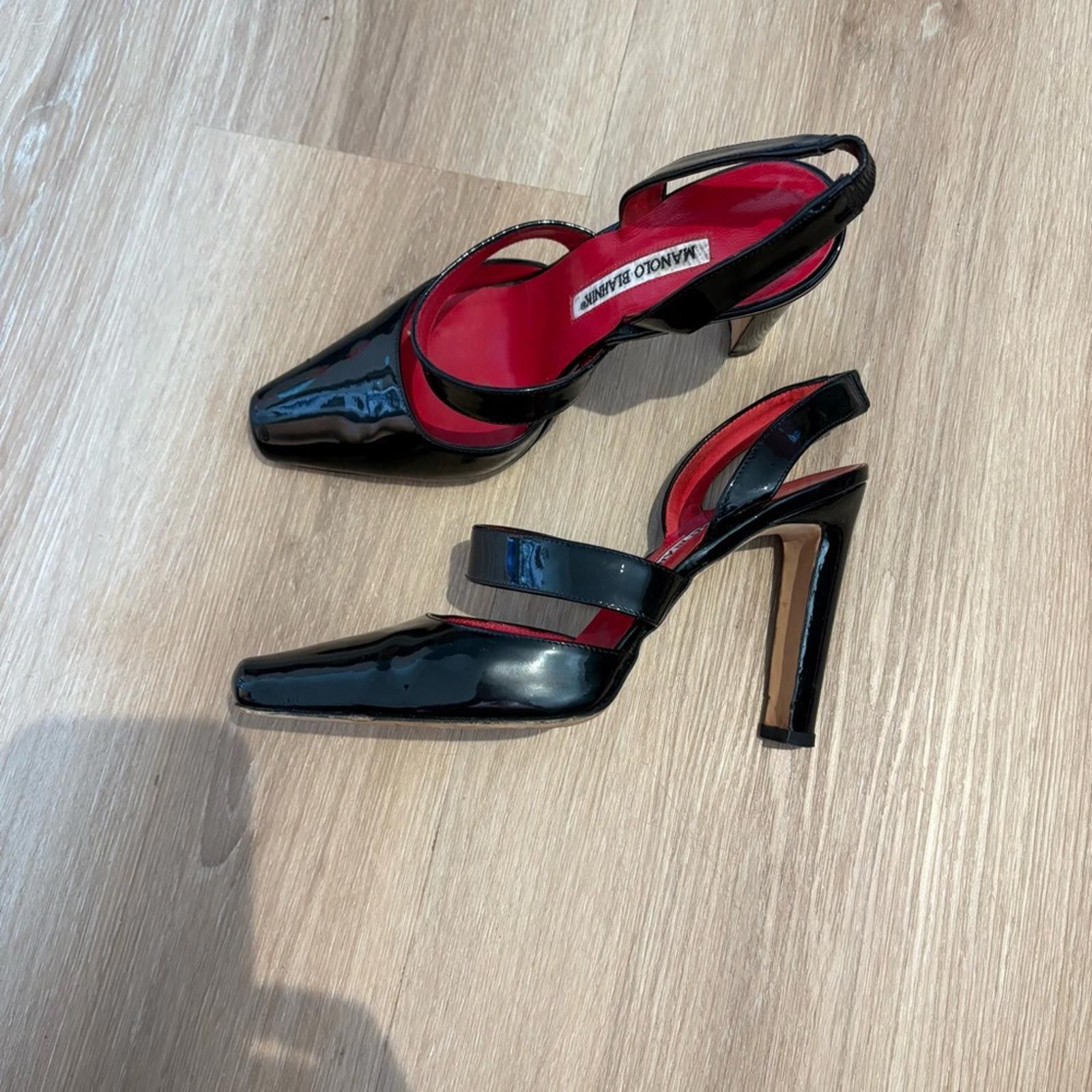 Manolo Blahnik Manolo Blahnik Black Patent Leather Slingback Heels Size US 7.5 / IT 37.5 - 3 Thumbnail