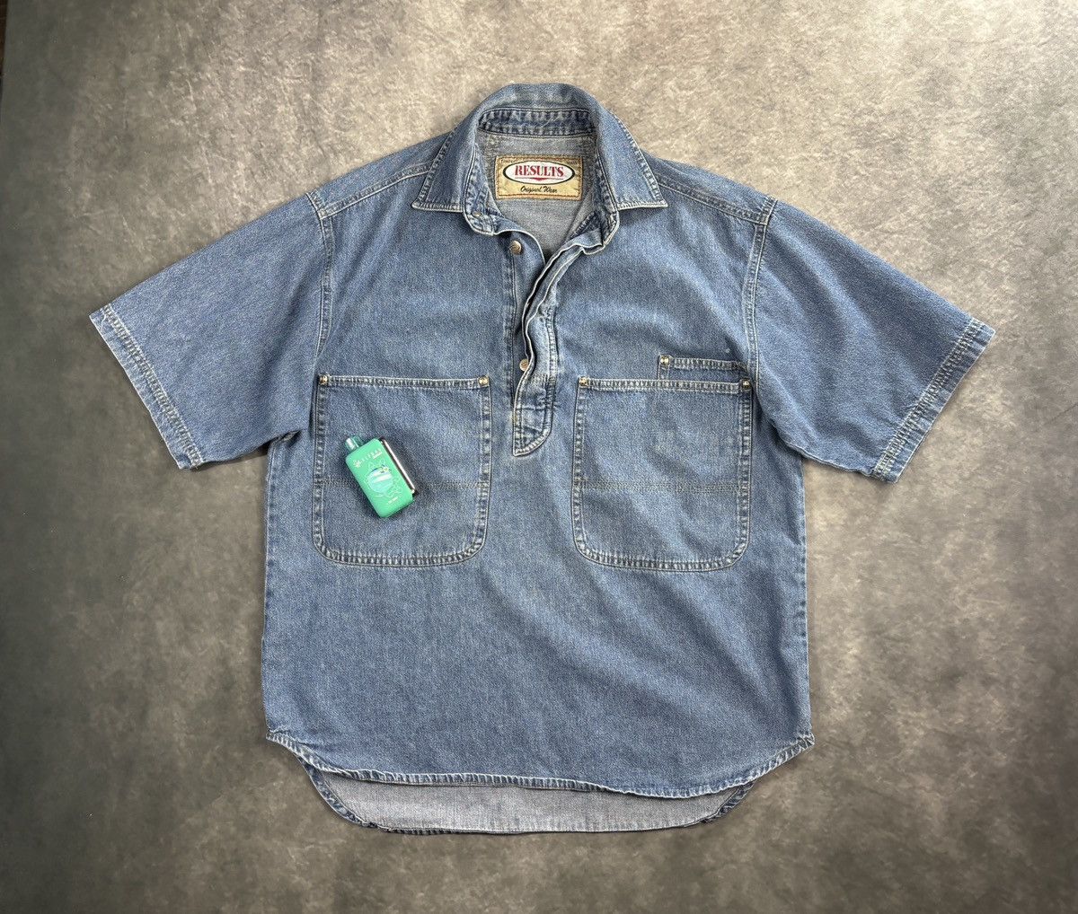 Vintage 1990s Denim Anorak Vintage Work Shirt Jeans Pullover Short Size US M / EU 48-50 / 2 - 14 Thumbnail
