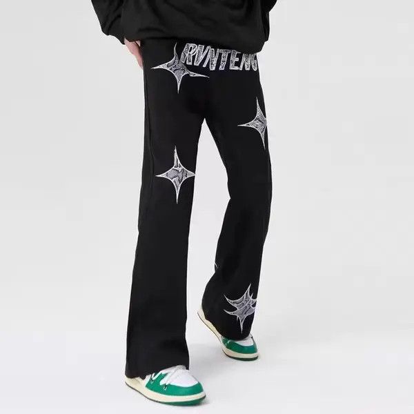 Japanese Brand Black high street ins embroidered versatile wide leg jeans Size US 31 - 4 Thumbnail