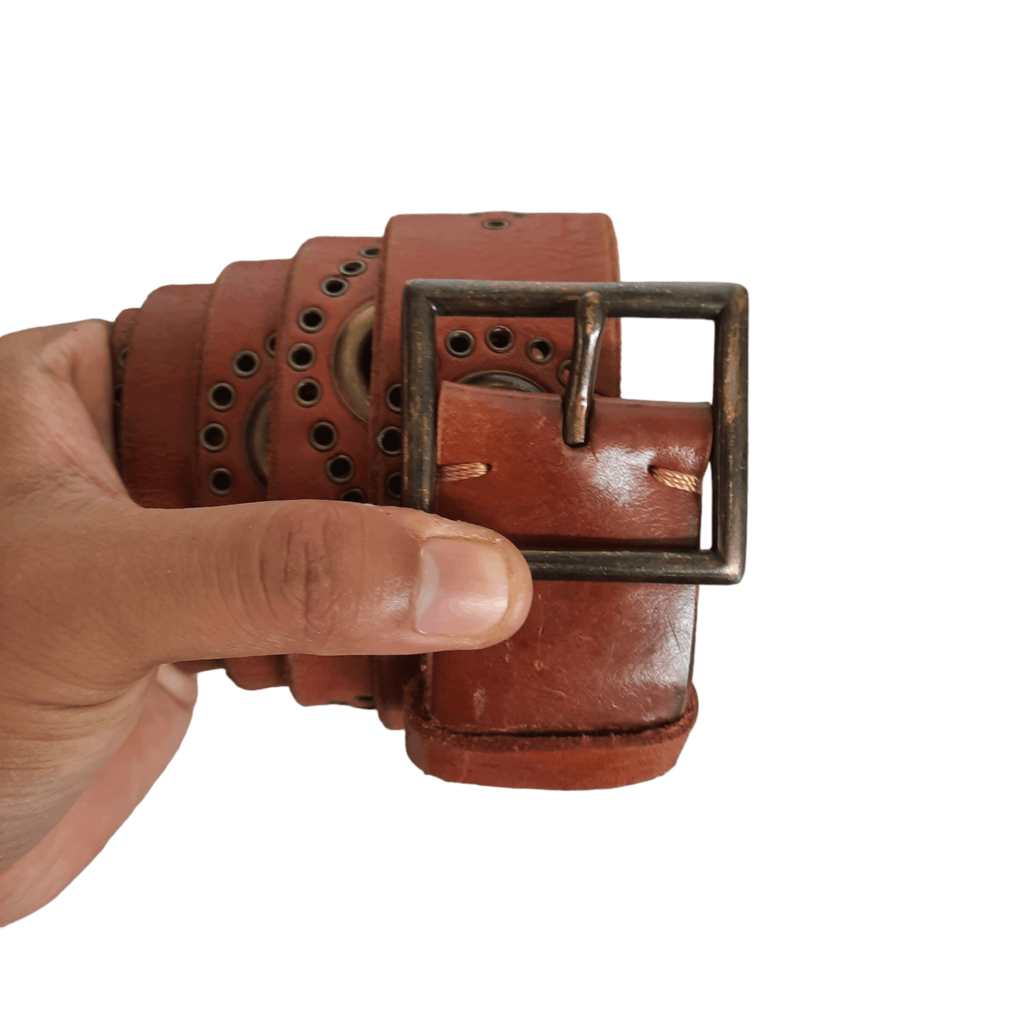image of Archival Clothing x Navajo Solid Brass Garrison Crafted Leather Belt, Men's