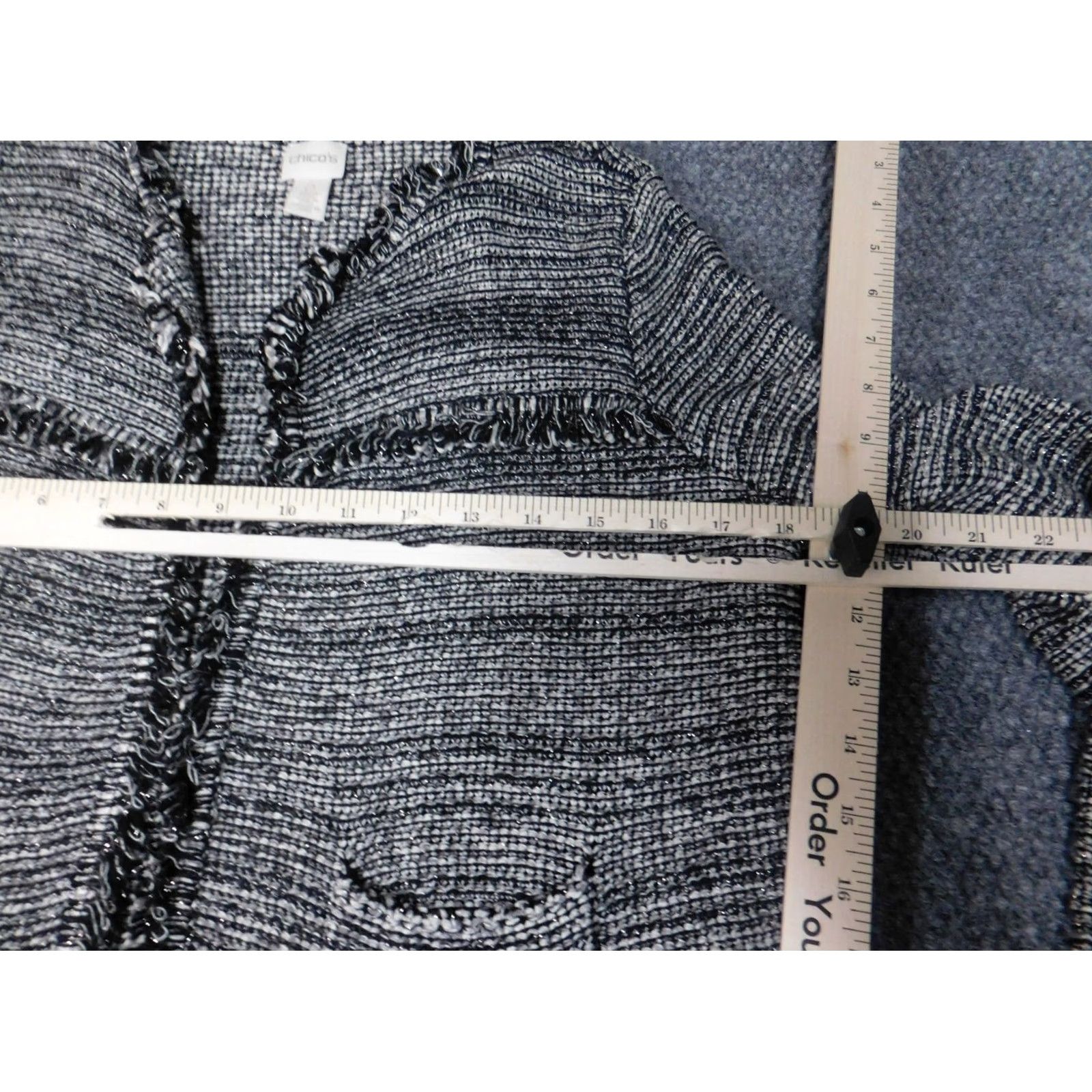Vintage Chicos Jacket Blazer Open Cotton Gray Striped Fur Trim Knit Regular Women 0 Medium Casual Designer Open Front Fall Spring Womens Size XS / US 0-2 / IT 36-38 - 4 Thumbnail