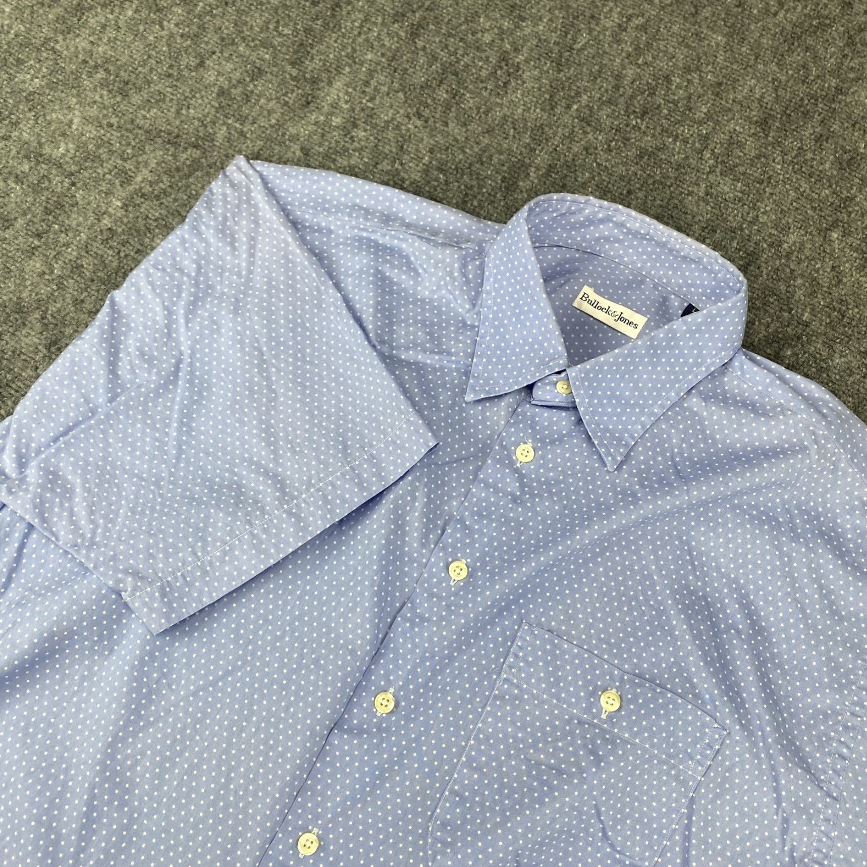 Vintage Bullock & Jones Shirt Mens Large Blue White Dot Short Sleeve Button Up Pocket Size US L / EU 52-54 / 3 - 2 Thumbnail
