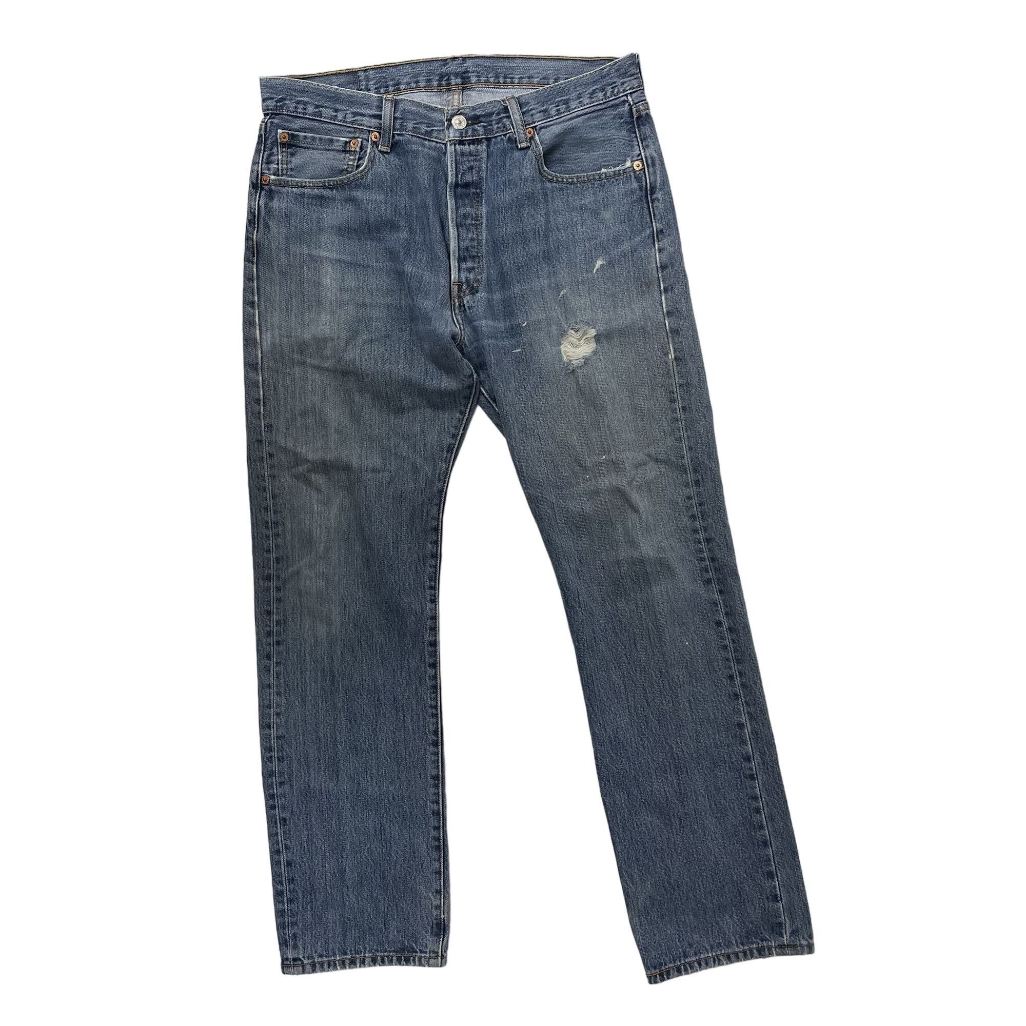 Levi's Y2K Levis 501 XX DISTRESSED Blue Jeans FRAYED Pants Size US 34 / EU 50 - 3 Thumbnail