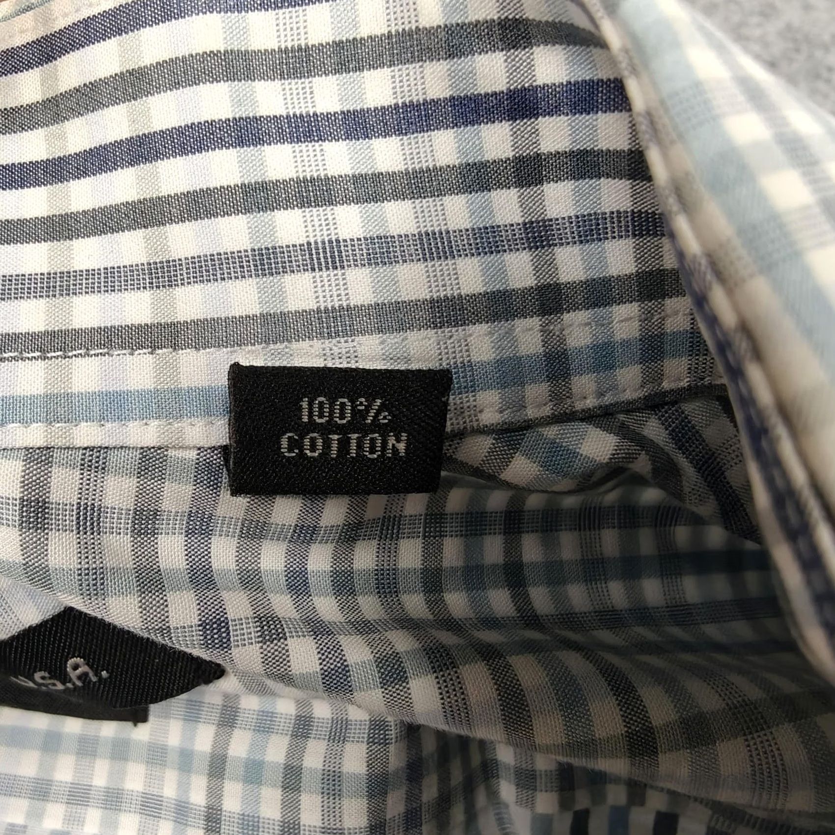 John Varvatos John Varvatos Shirt Mens 16 Blue Dress Check Regular Fit Long Sleeve Size 42R - 6 Thumbnail