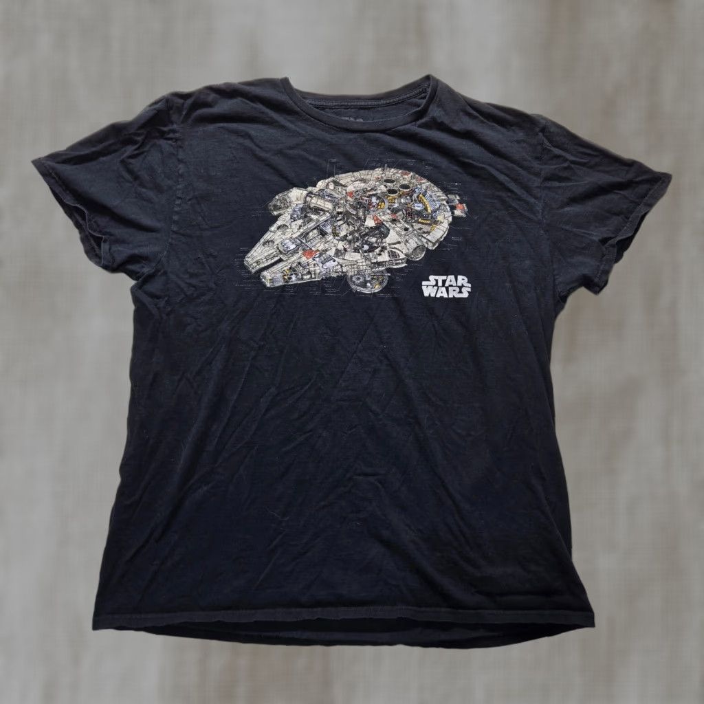 Star Wars Star Wars Shirt Adult XL Black T-Shirt Millennium Falcon Hans Solo Crew Neck Short Sleeve Cotton Graphic Regular Mens XL Size US XL / EU 56 / 4 - 1 Thumbnail