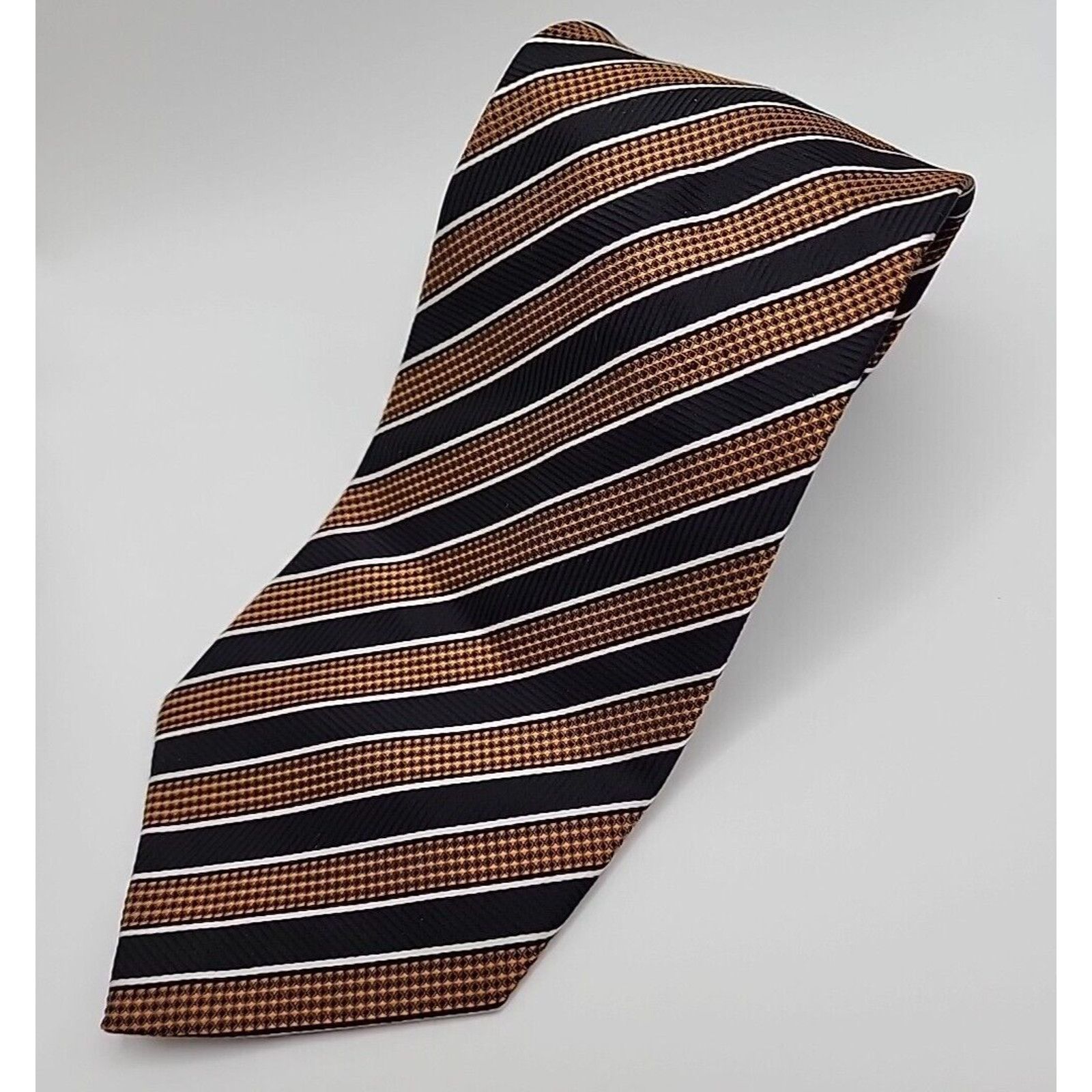 Other Ertu Silk Necktie Classic Gold & Black Stripes - Italy Size ONE SIZE - 4 Thumbnail
