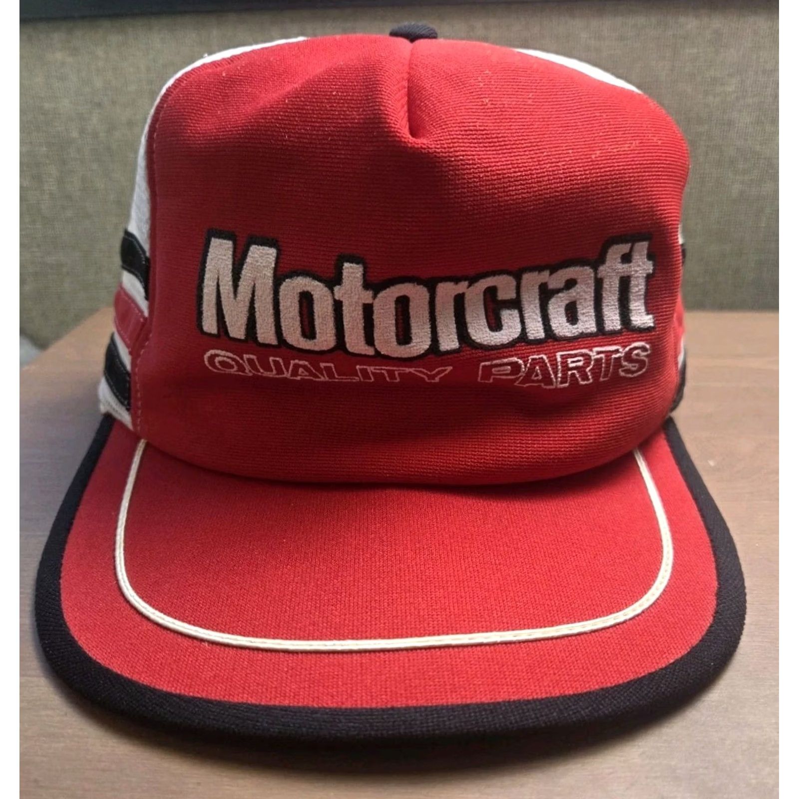 Ford VINTAGE Motorcraft 3 Stripe Trucker Hat Snapback Cap Red 80s Made in USA Mens Size ONE SIZE - 2 Thumbnail
