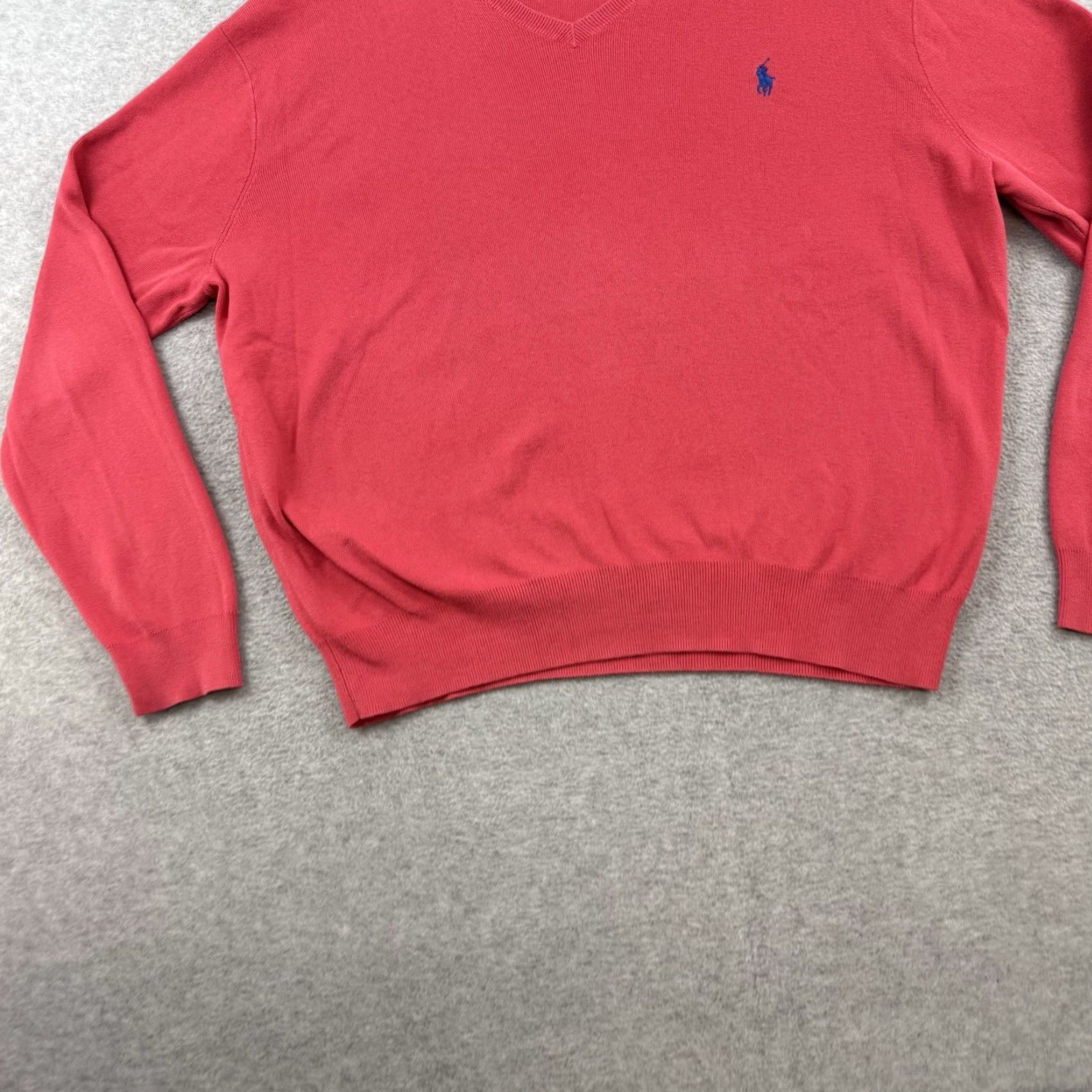 Polo Ralph Lauren Polo Ralph Lauren Mens Sweater L V-Neck Pima Cotton Pink Embroidered Logo City Preppy Modern Casual Pullover Knit All Seasons Size US L / EU 52-54 / 3 - 3 Thumbnail