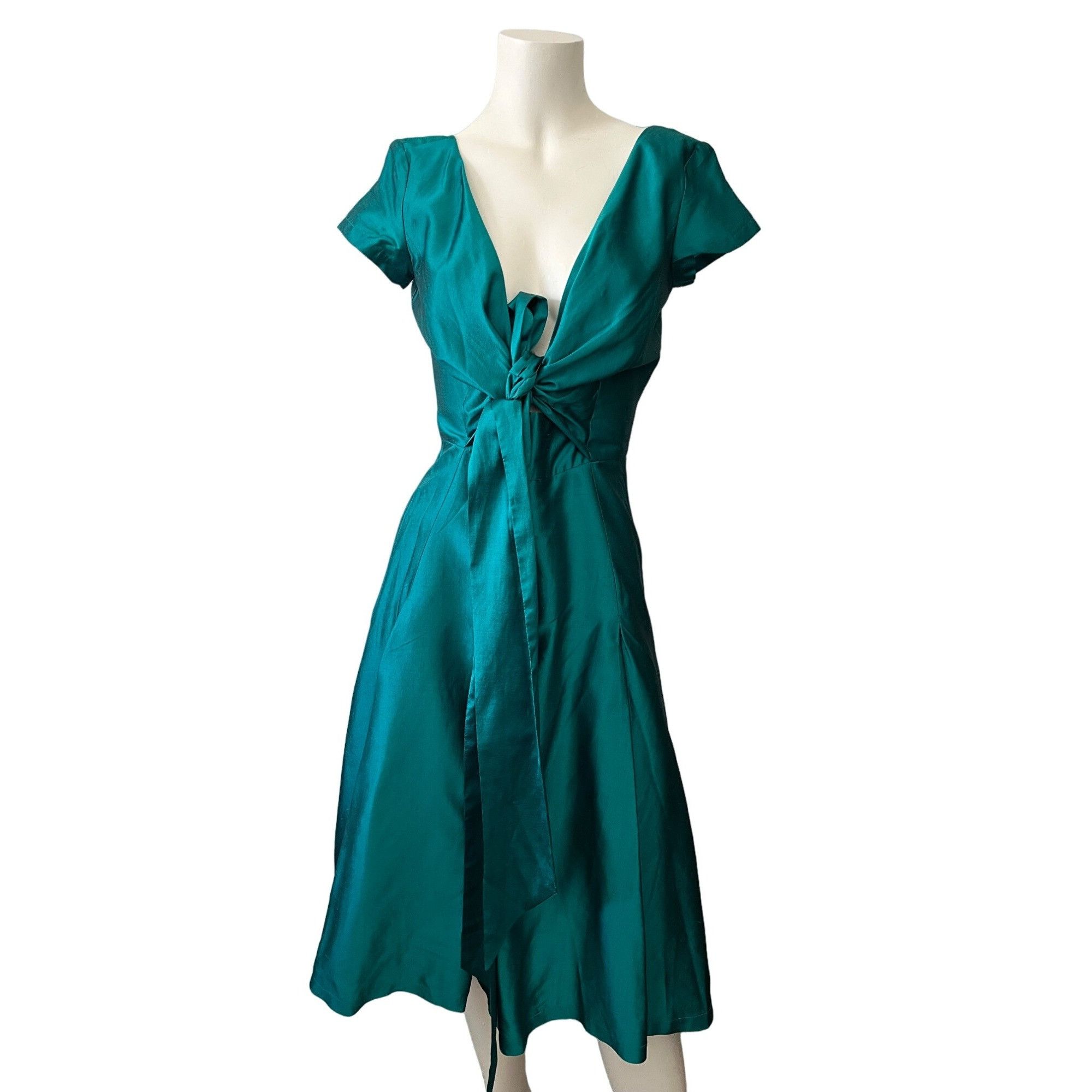 image of Max Mara Pura Seta Womens Teal Green Silk Taffeta Maxi Dress (Size XS)