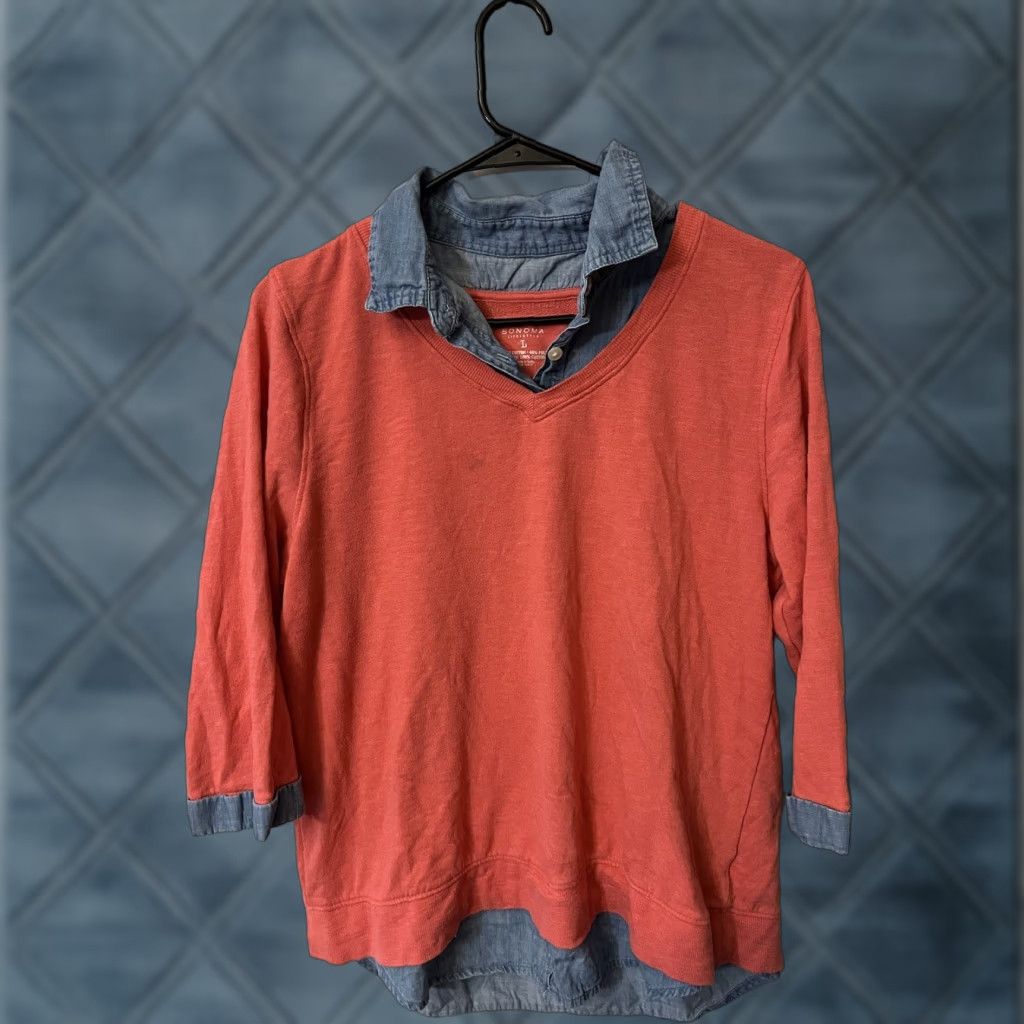 Doublet VINTAGE Sonoma Life & Style Sweater Shirt Adult Large Pink 100% Cotton Henley Knit All Seasons Womens Size L / US 10 / IT 46 - 1 Thumbnail