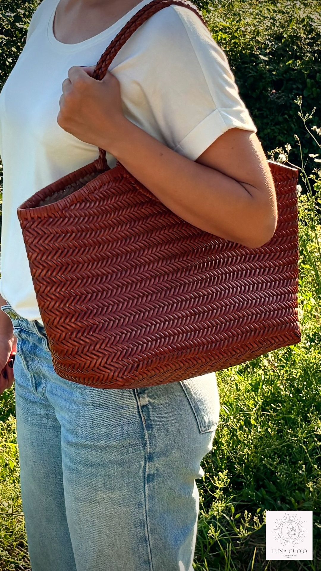Vera Pelle Handmade Cowhide Leather Tote Bag – Woven Shoulder Bag Size ONE SIZE - 2 Thumbnail