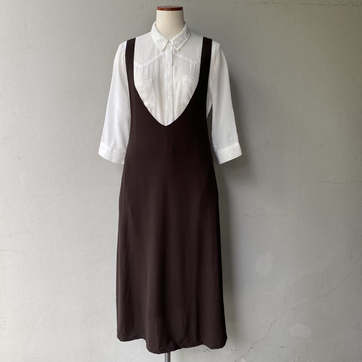 Y's Y’s Brown Deep V-Neck Sleeveless Midi Dress Size M / US 6-8 / IT 42-44 - 16 Thumbnail