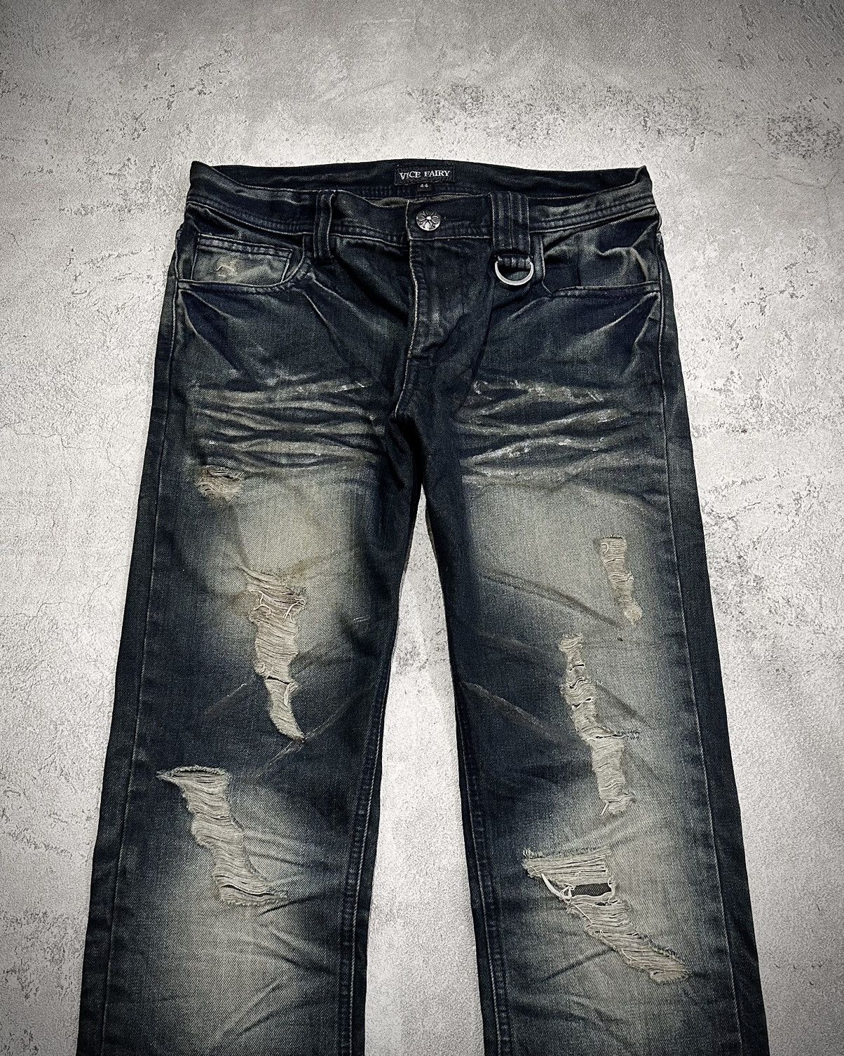 Japanese Brand Vkei Vice Fairy Distressed Flare Denim Jeans Lgb Style Size US 30 / EU 46 - 2 Thumbnail