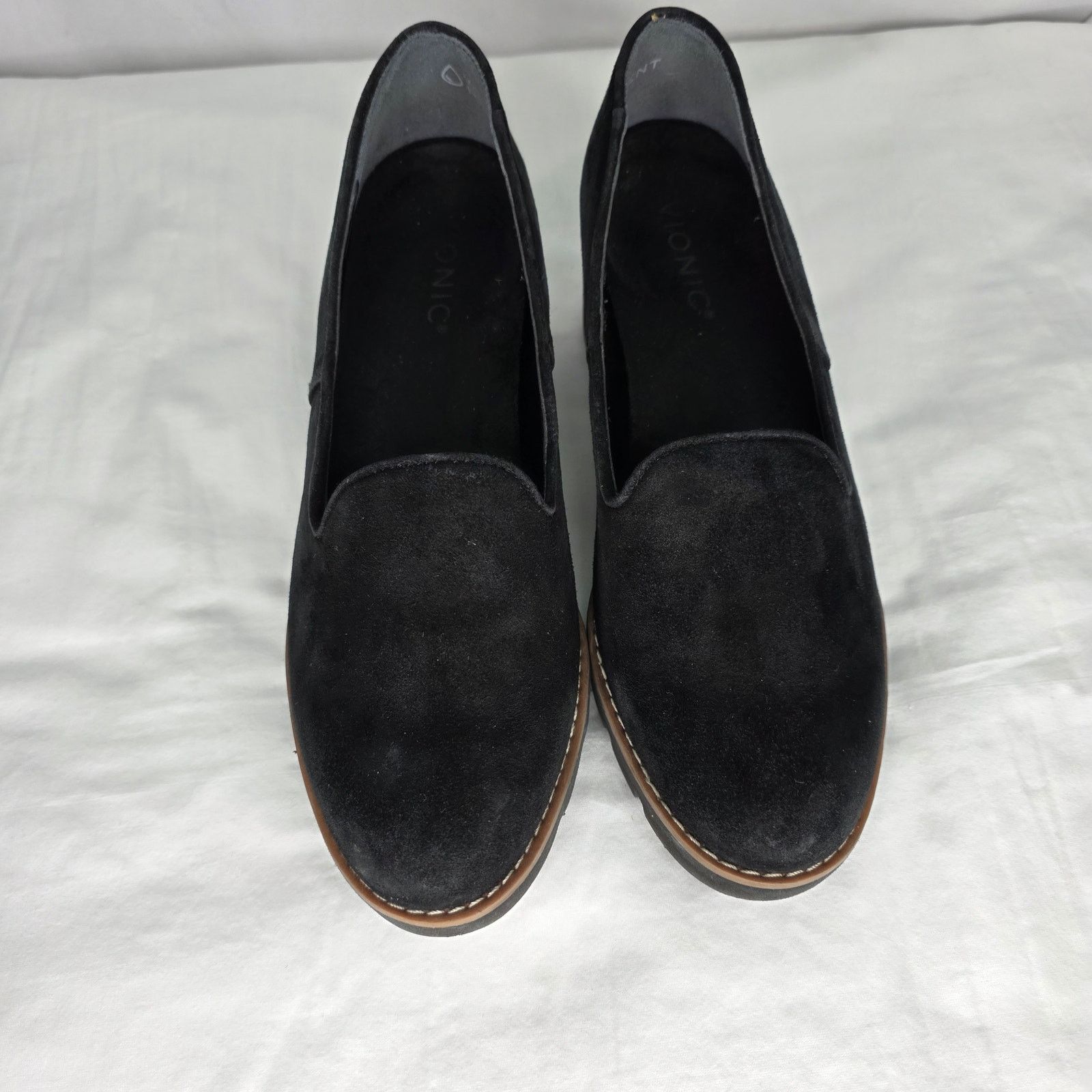 Vionic Vionic Black Suede Willa Chunky Wedge Round Toe Loafer Shoes Size US 7.5 / IT 37.5 - 2 Thumbnail