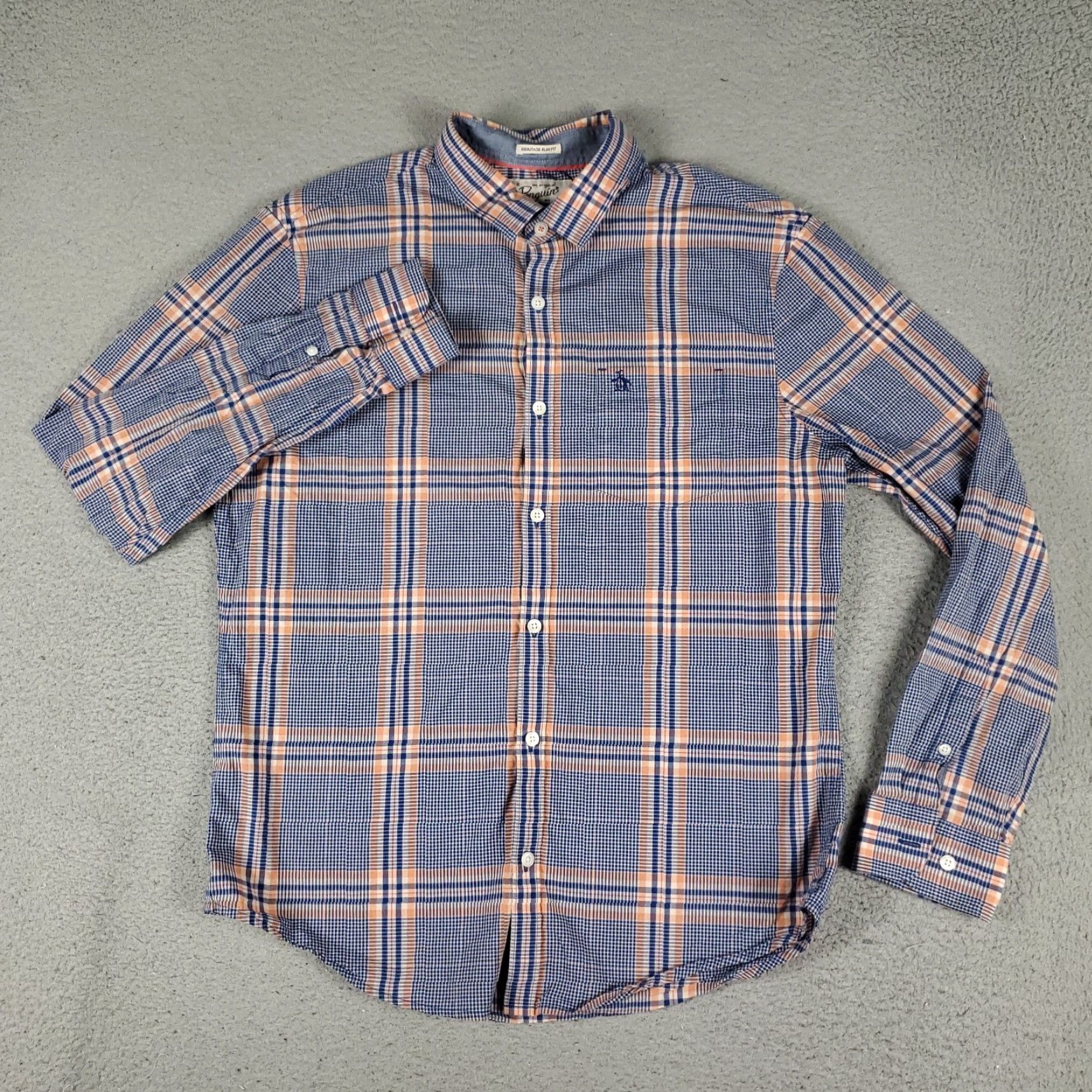 Original Penguin Original Penguin Men's Plaid Shirt Long Sleeve Blue Orange Casual Button Up Size Large Size US L / EU 52-54 / 3 - 2 Thumbnail