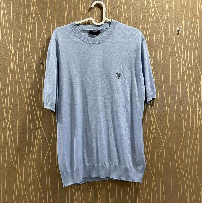 Prada Prada Light Blue Wool Men's T-Shirt Size US M / EU 48-50 / 2 - 1 Thumbnail