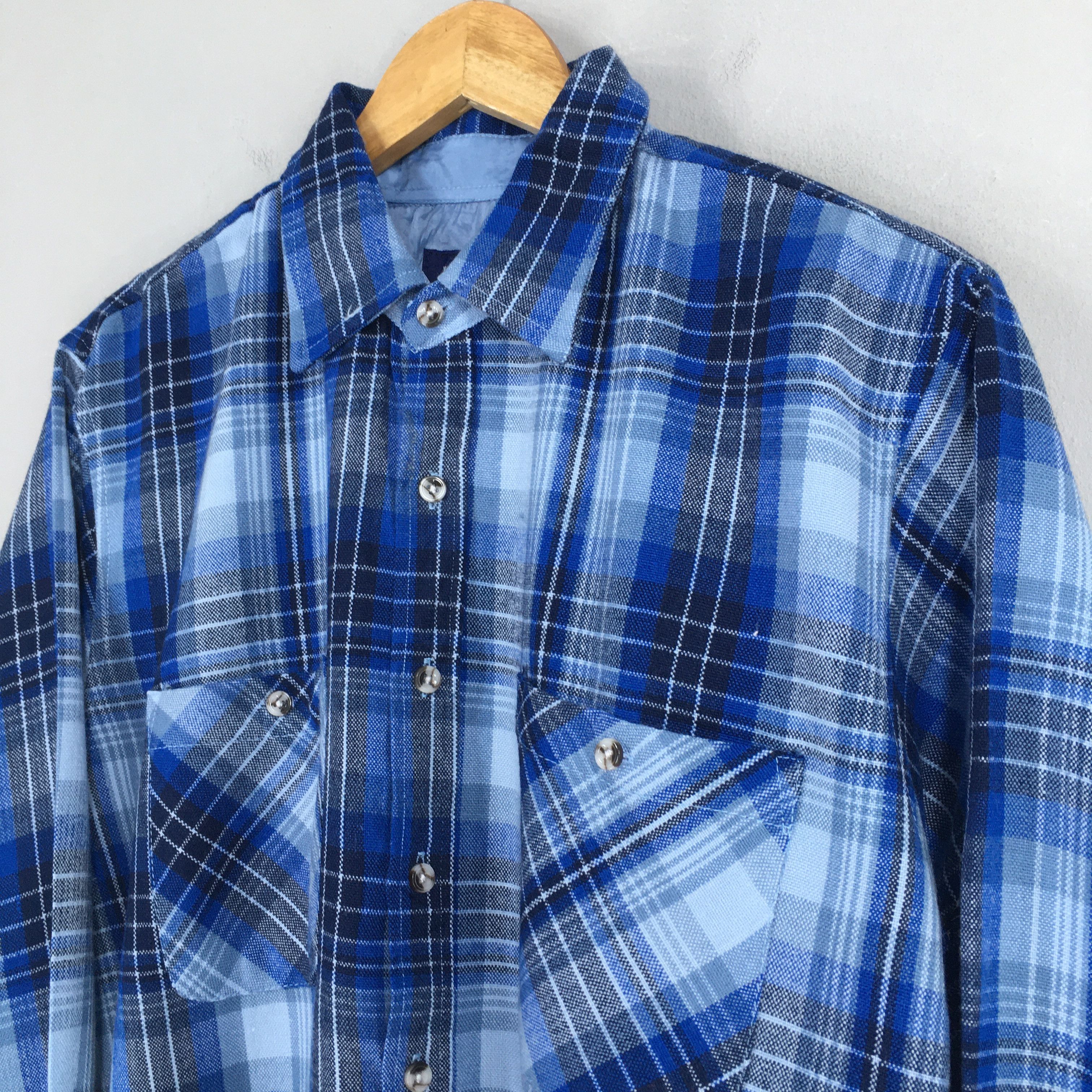 Flannel Vintage Plaid Shadow Checked Tartan Blue Flannel Shirt Large Size US L / EU 52-54 / 3 - 3 Thumbnail
