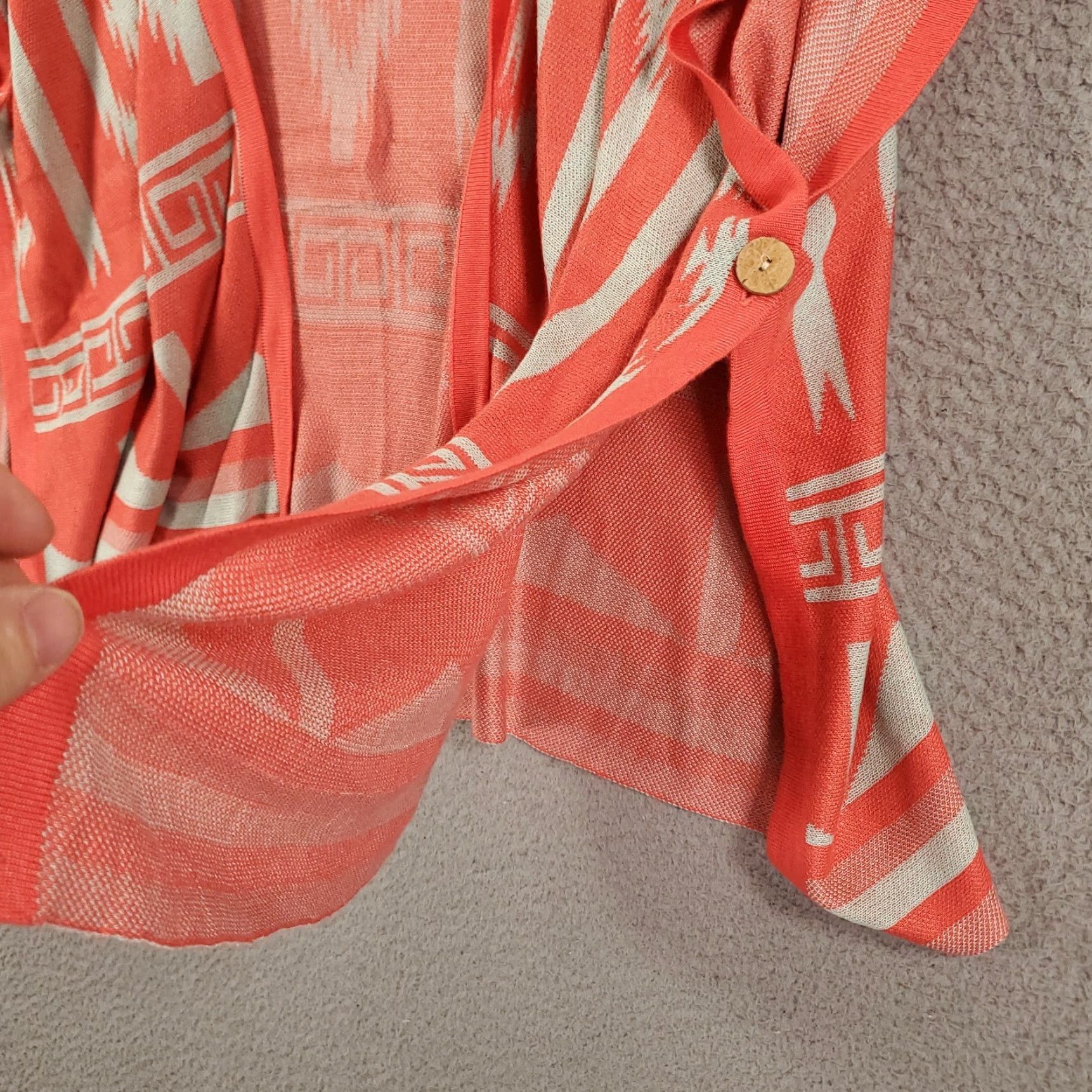 Vintage UMGEE Cardigan Sweater Open Front 3/4 Sleeve Boho Aztec Geometric Knit Orange Large L Women Size L / US 10 / IT 46 - 6 Thumbnail