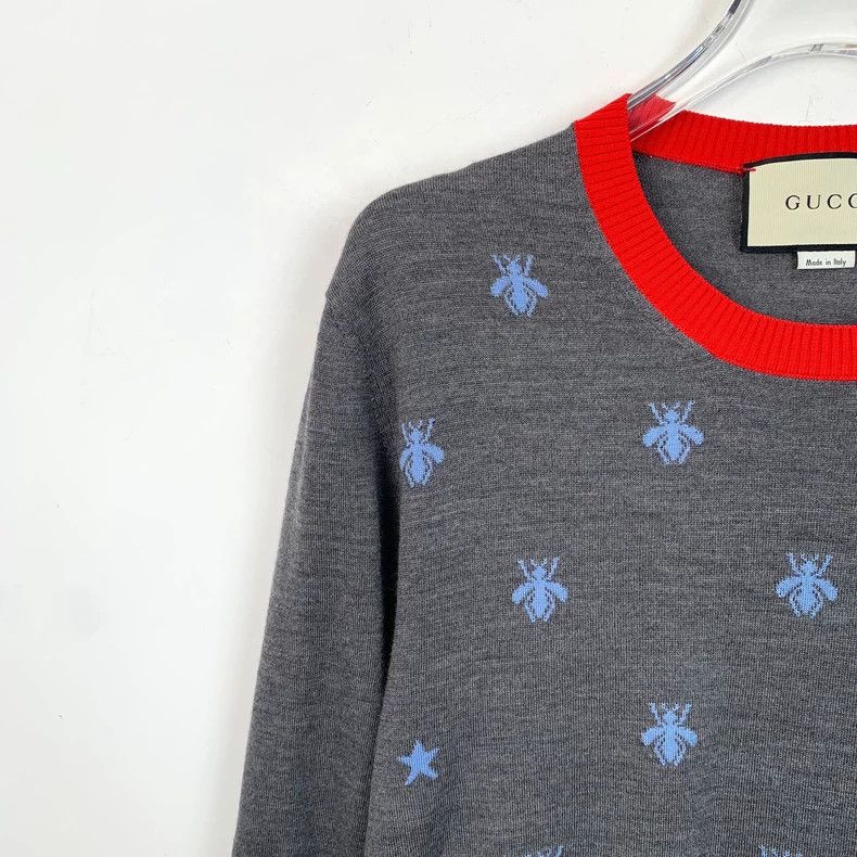 Gucci Gucci Dark gray bee embroidery wool round-neck long-sleeved Size US L / EU 52-54 / 3 - 3 Thumbnail
