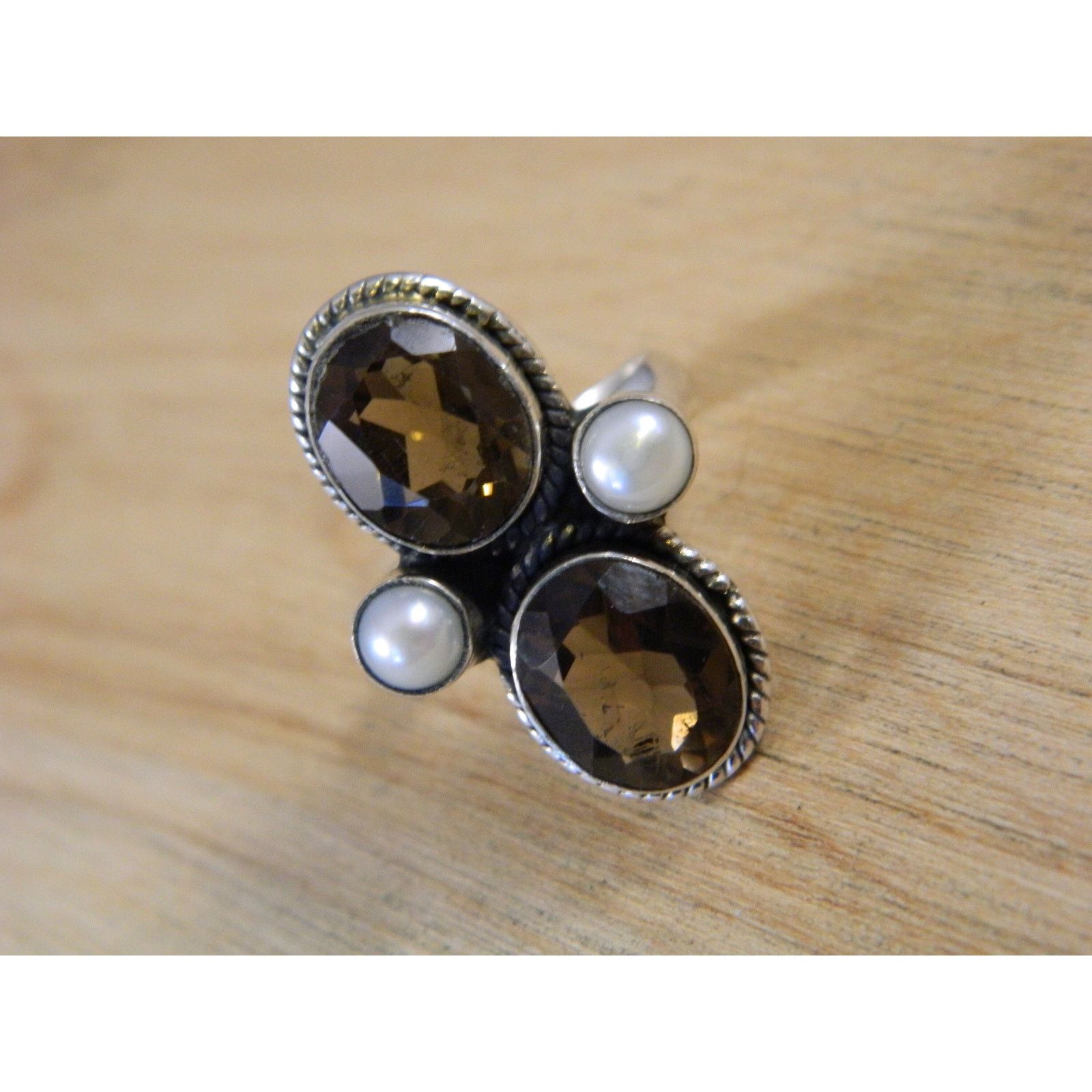 honeyee.com Vintage Topaz Sterling Silver Pearl Multi Stone Ring Sz 6.25 Size ONE SIZE - 6 Thumbnail