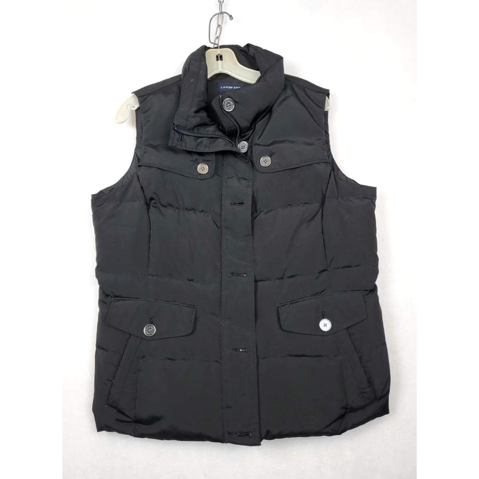 Lands' End VINTAGE Lands End Black Down Puffer Vest Quilted Button Flap Pockets Full Zip Mid-Length Size M Womens Size M / US 6-8 / IT 42-44 - 2 Thumbnail