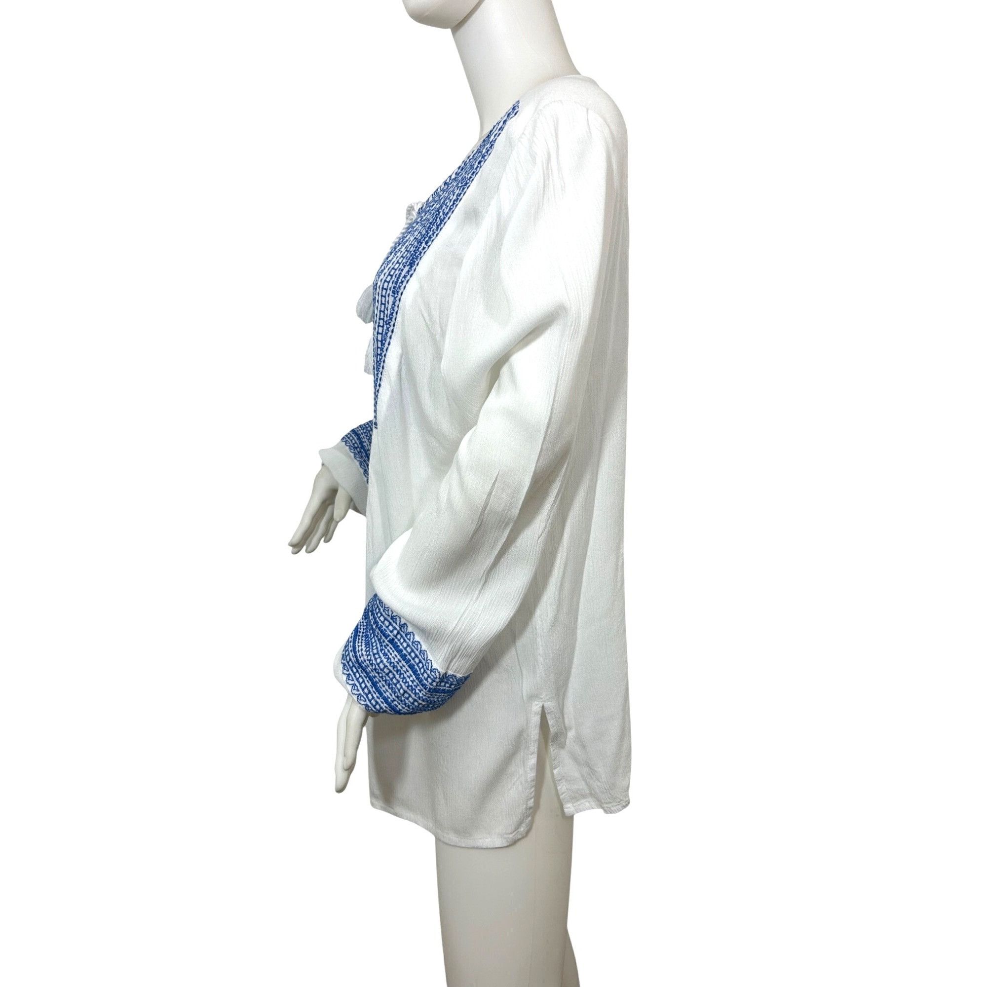 Other Susan Graver Tunic Top L White Blue Embroidered Boho Cottage Size L / US 10 / IT 46 - 4 Thumbnail