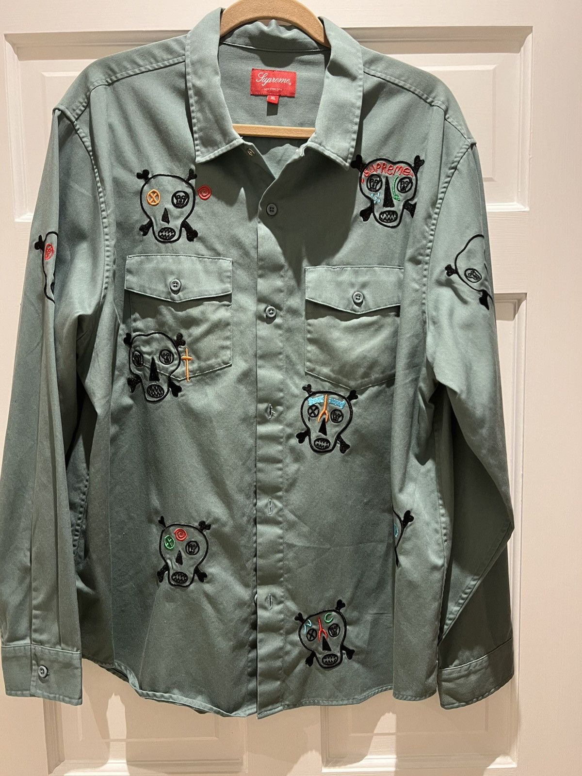 Supreme CLAYTON PATTERSON/SUPREME SKULLS EMBROIDERED WORK SHIRT ...