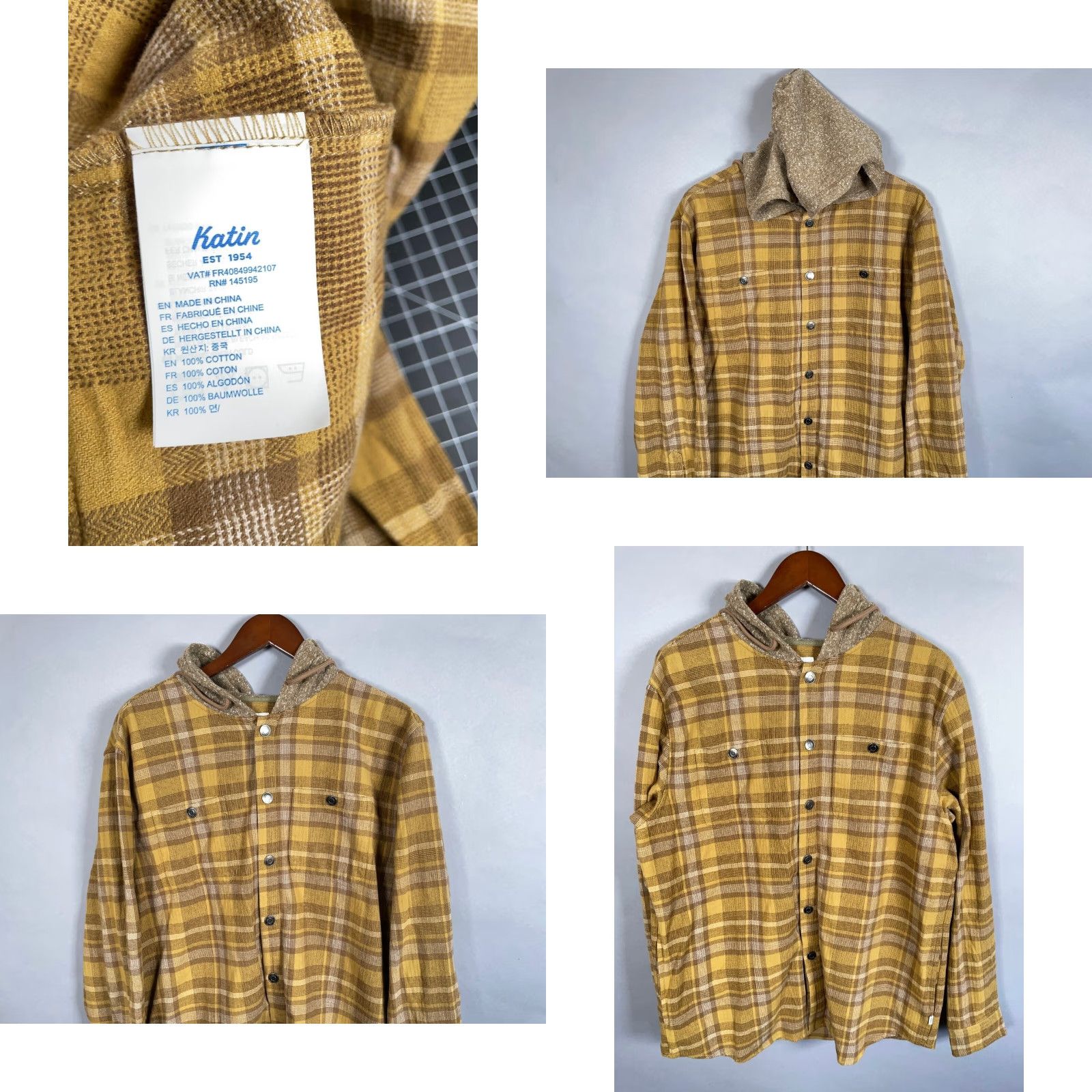 Katin VINTAGE Katin Harold Hooded Flannel Shirt Adult Large Yellow Plaid Snap Button Hooded Flannel Men's Large Yellow 90s Grunge Shirt Size US L / EU 52-54 / 3 - 8 Thumbnail