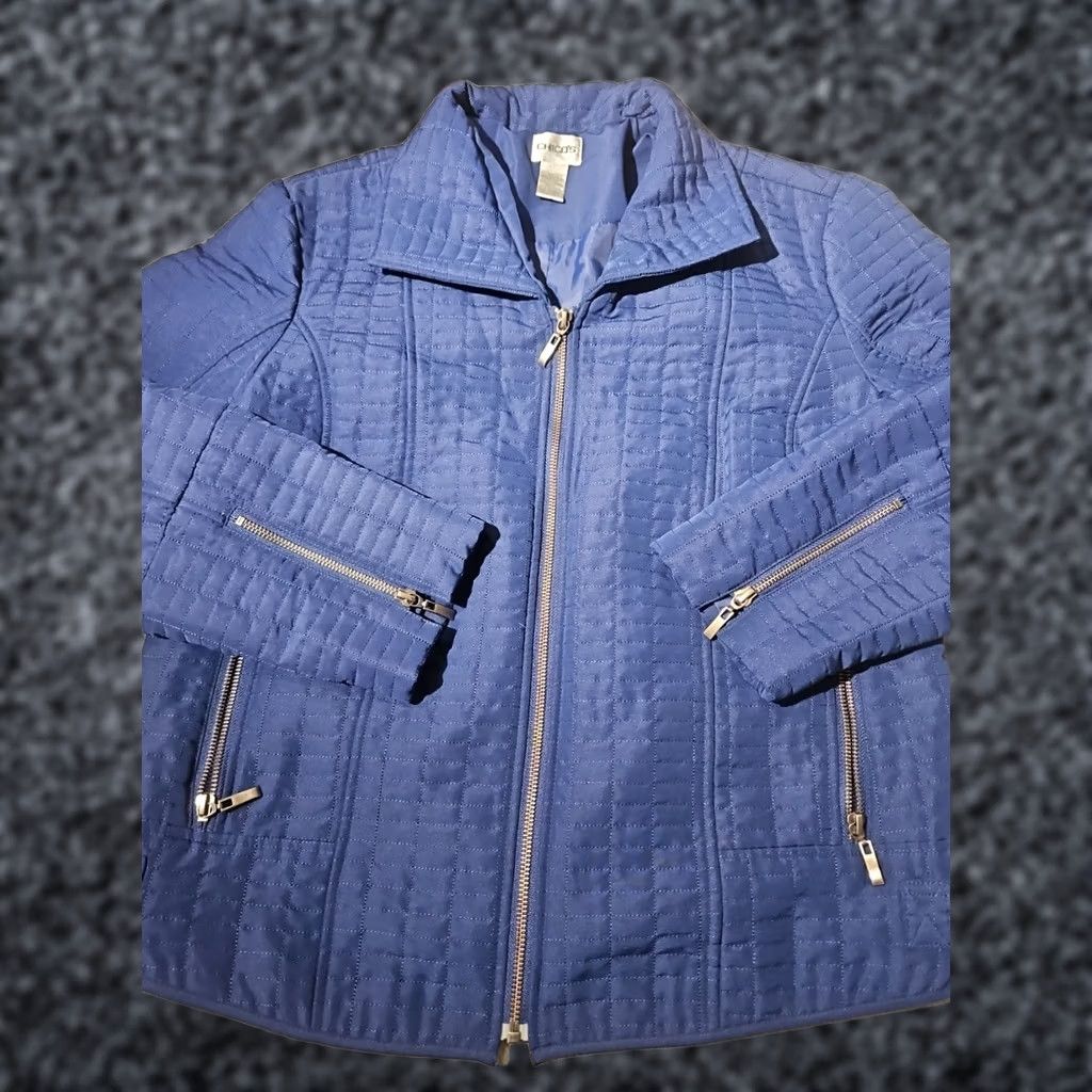 Vintage Chicos Jacket Womens Sz 2 Blue Quilted Full Zip Pocket Casual Outdoor Size XS / US 0-2 / IT 36-38 - 1 Thumbnail