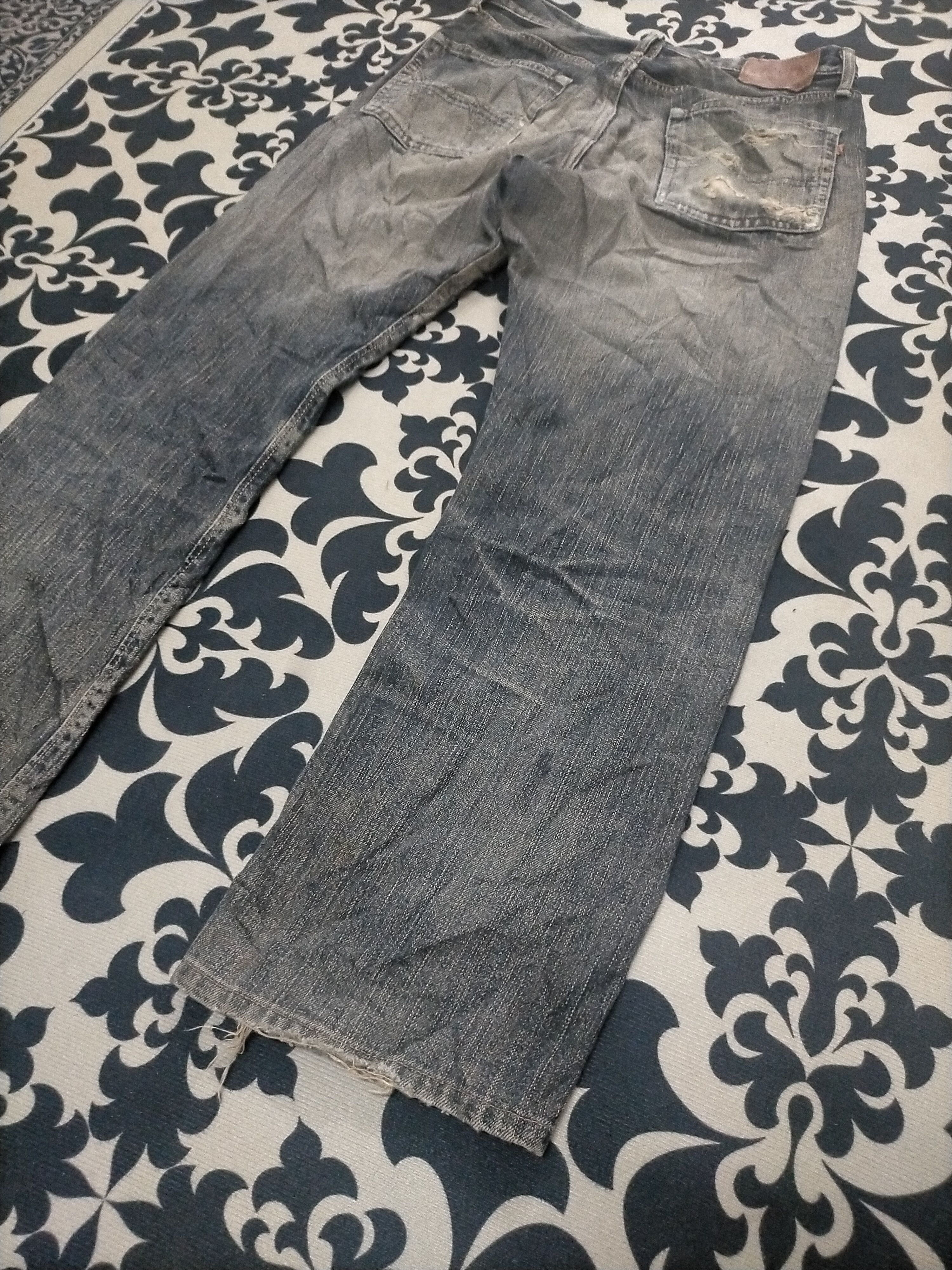 Edwin × If Six Was Nine × Le Grande Bleu (L.G.B.) 🔥Vintage🔥 Edwin 505zx Mudwash Distressed Selvedge Jeans Size US 32 / EU 48 - 8 Thumbnail