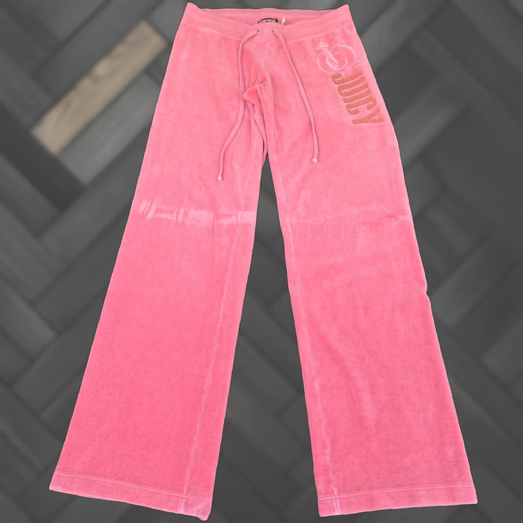 VINTAGE Juicy Couture Women's Pants Small Pink Wide Leg Velour
