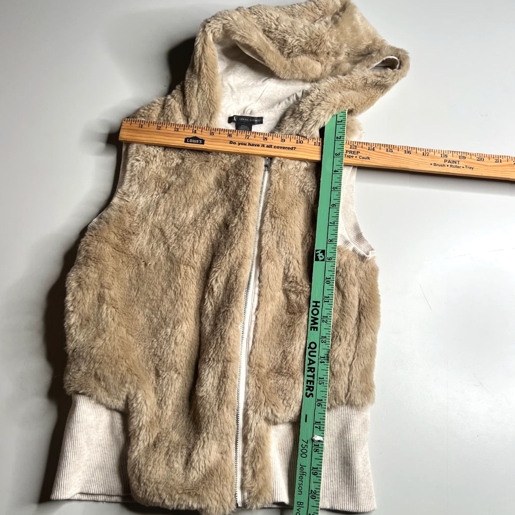 Armani Exchange Armani Exchange A|X Faux Fur Hooded Vest Womens S Beige Zip Front Size S / US 4 / IT 40 - 2 Thumbnail