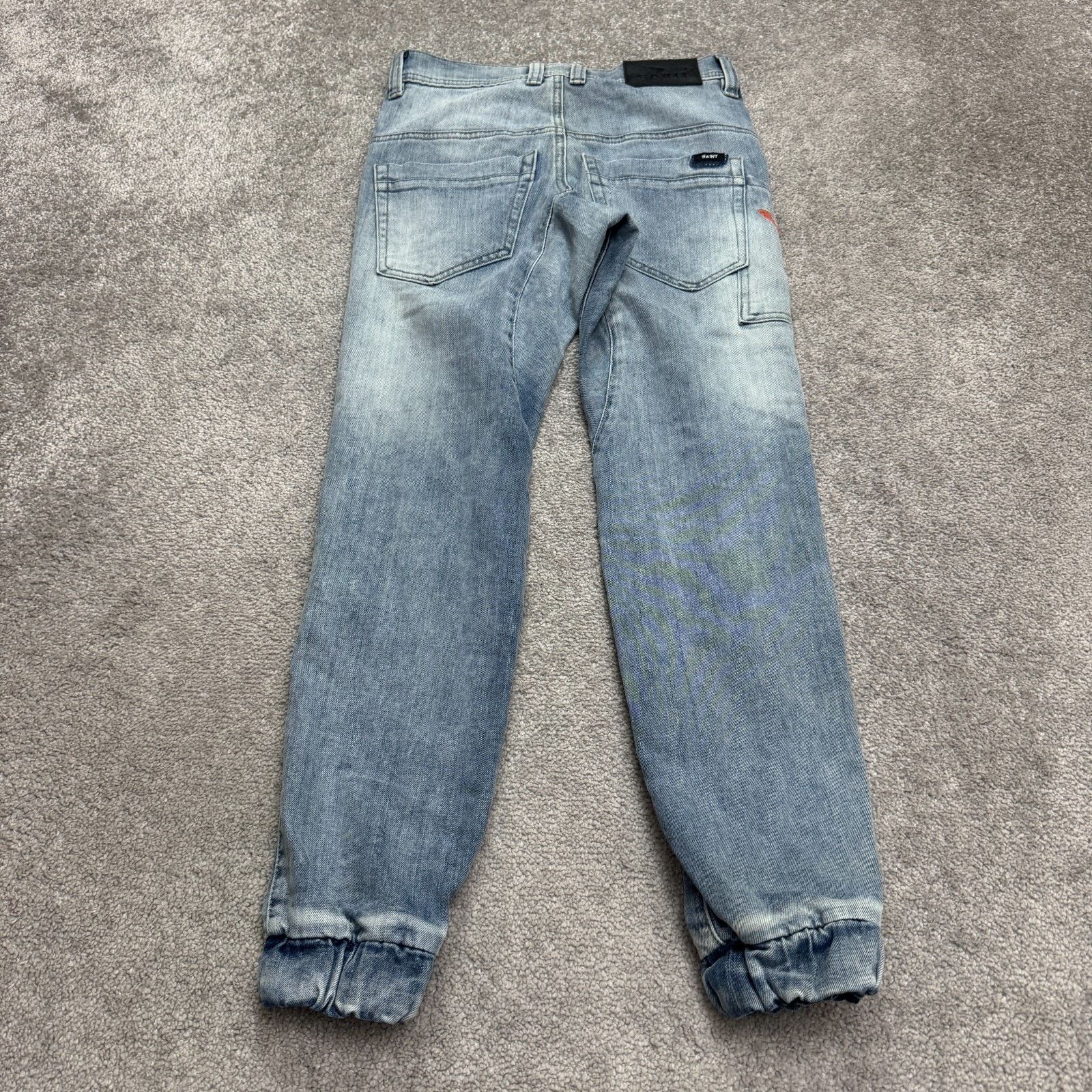 Saint Michael Saint Flight Jean Jogger Denim Mens 28 Blue Light Wash Biker Size US 28 / EU 44 - 2 Thumbnail