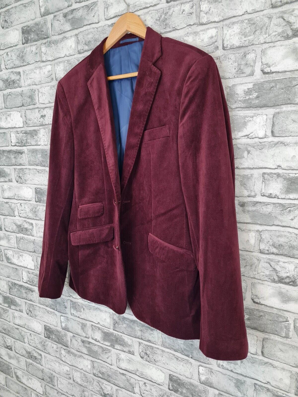 Designer Holland Esquire Velvet Blazer Size Large Red Wine Jacket Size US L / EU 52-54 / 3 - 2 Thumbnail