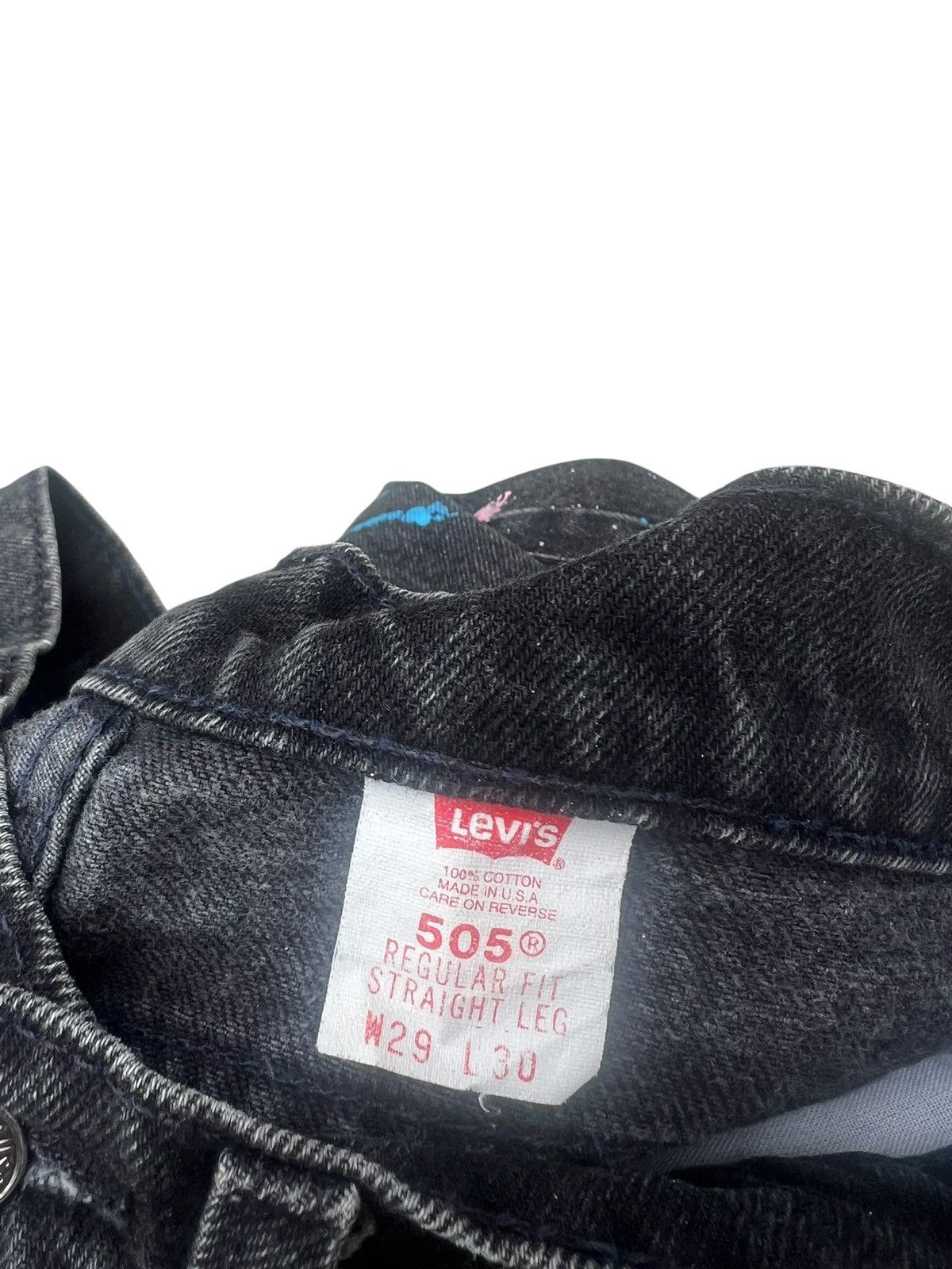 Levi's 1994 Levi’s 505 Fade Black Denim Orange Tab Painter Jeans Size US 29 - 23 Thumbnail