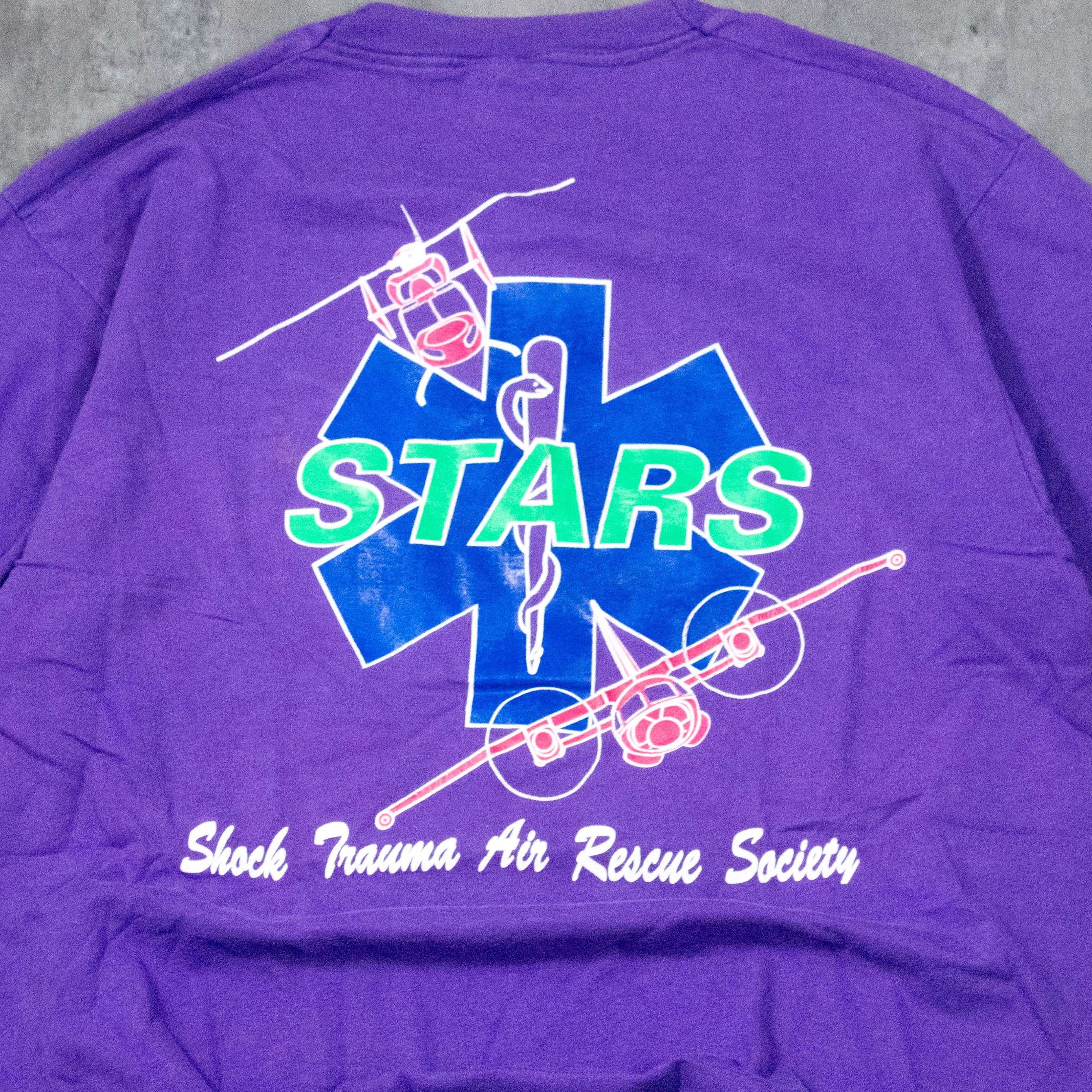 Vintage Vintage 1990s Stars Flight For Life Single Stitch Purple Tee Size US M / EU 48-50 / 2 - 7 Thumbnail