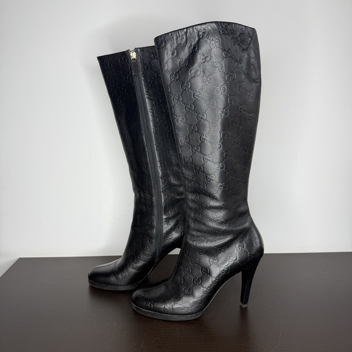 Gucci Gucci Monogram GG Black Leather High Hills Boots Y2K Size US 8 / IT 38 - 1 Thumbnail