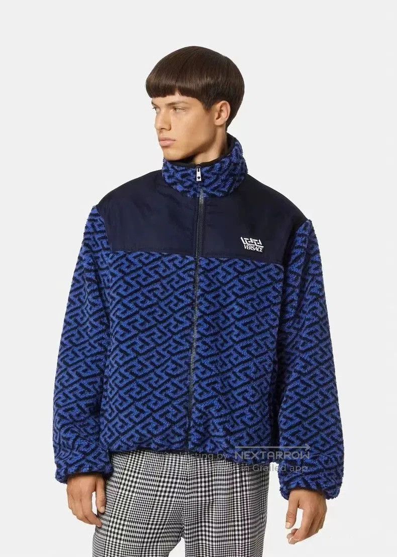 Versace VERSACE Blue Stand-Collar Fleece Jacket. Size US XL / EU 56 / 4 - 1 Thumbnail
