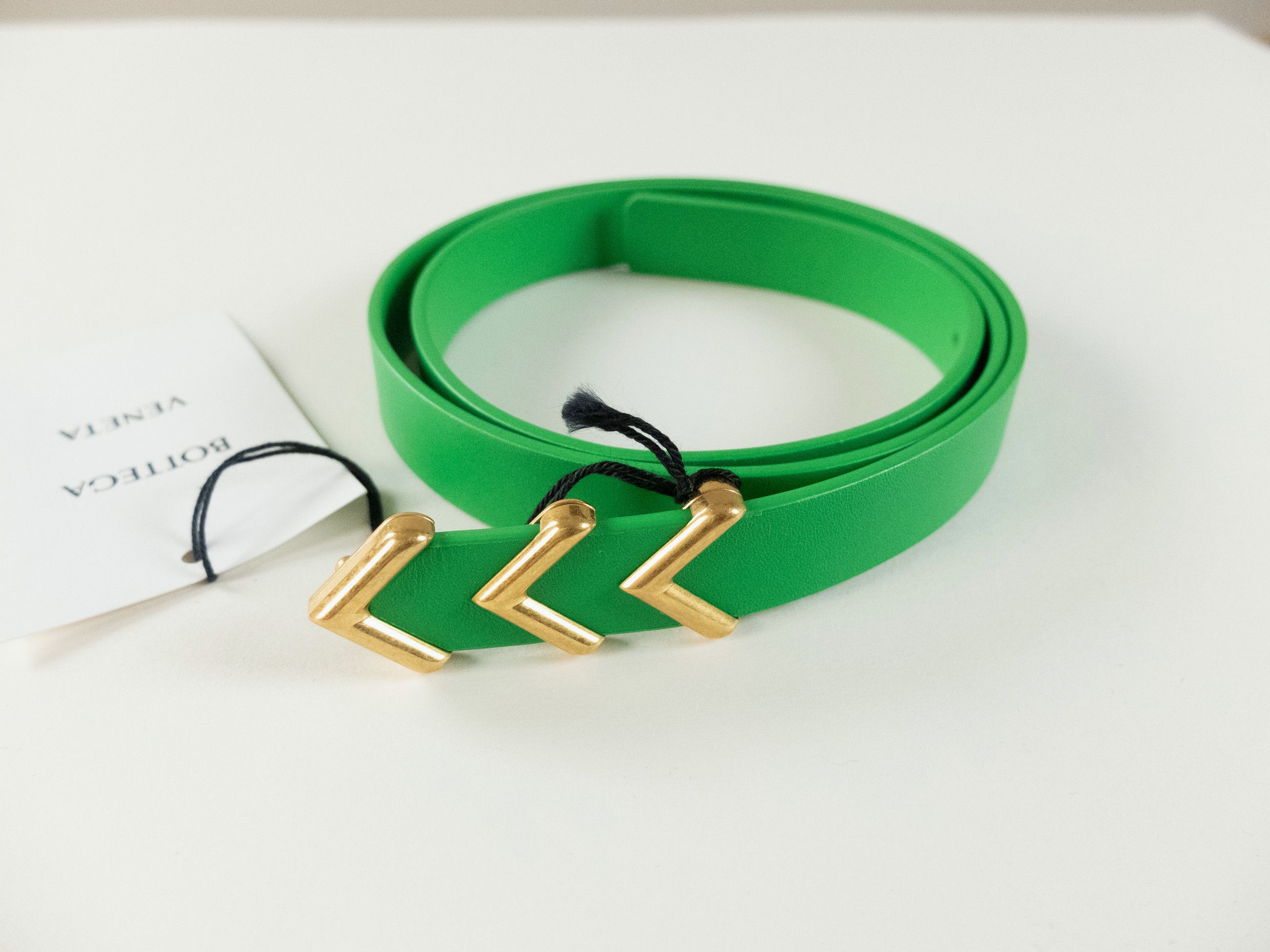 Bottega Veneta BOTTEGA VENETA green & gold chevron leather belt 85 Size ONE SIZE - 1 Thumbnail