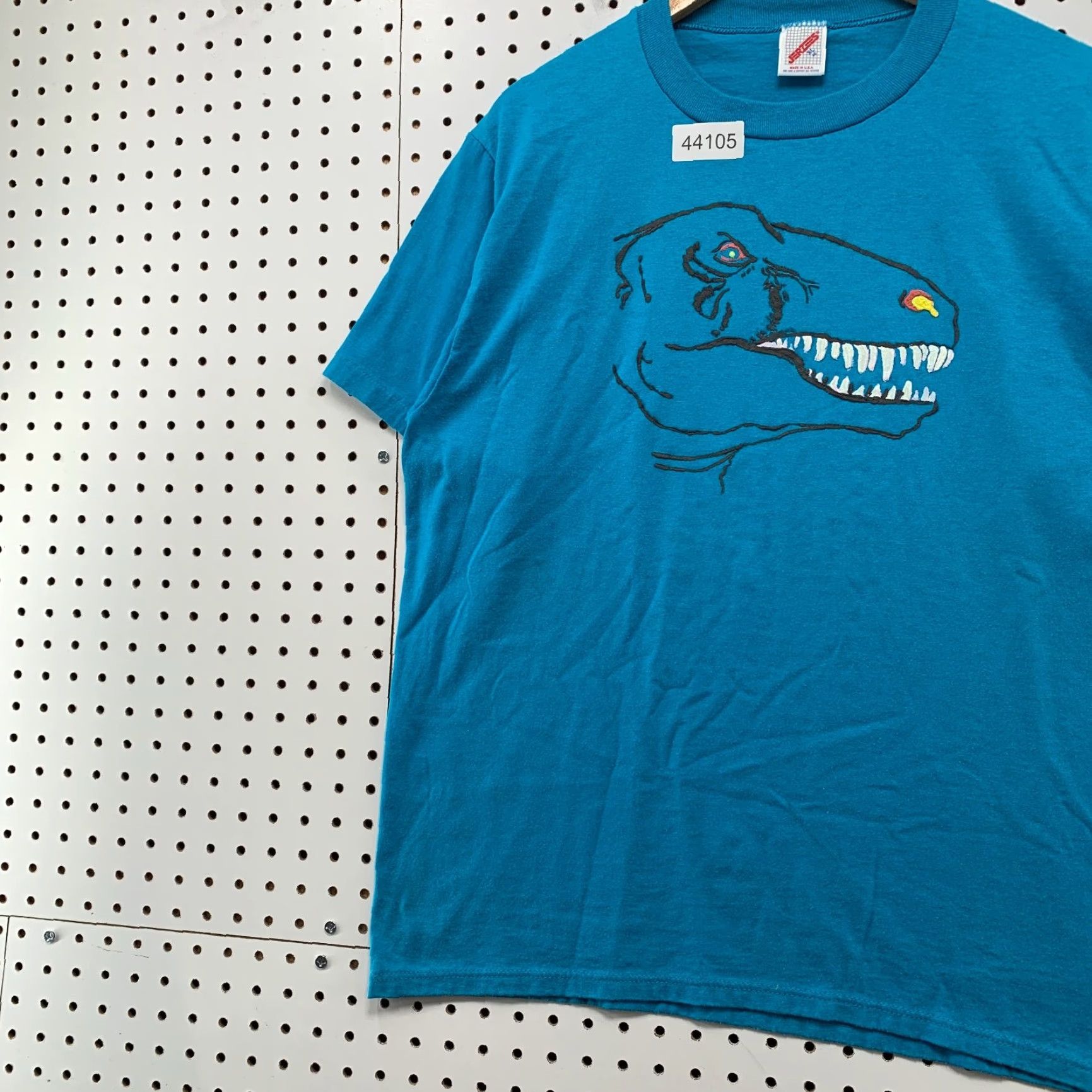 Jerzees VINTAGE 90s Dinosaur Contemporary Museum Art Shirt Men XL Blue Mens Size US XL / EU 56 / 4 - 4 Thumbnail