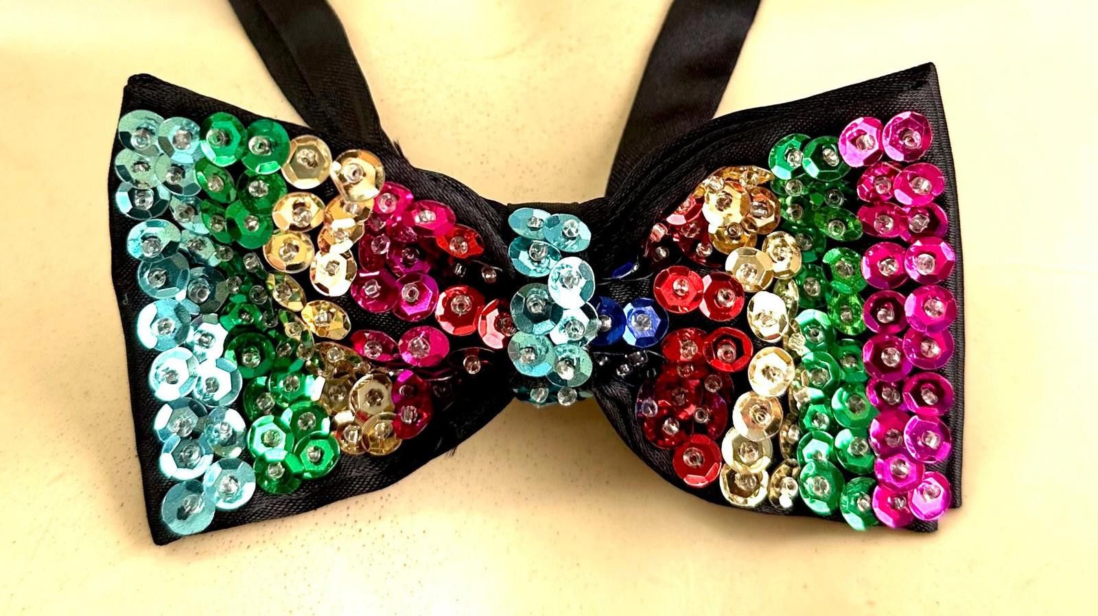 Designer Sequin Bow Tie RAINBOW STRIPES Adult Unisex Size ONE SIZE - 1 Preview