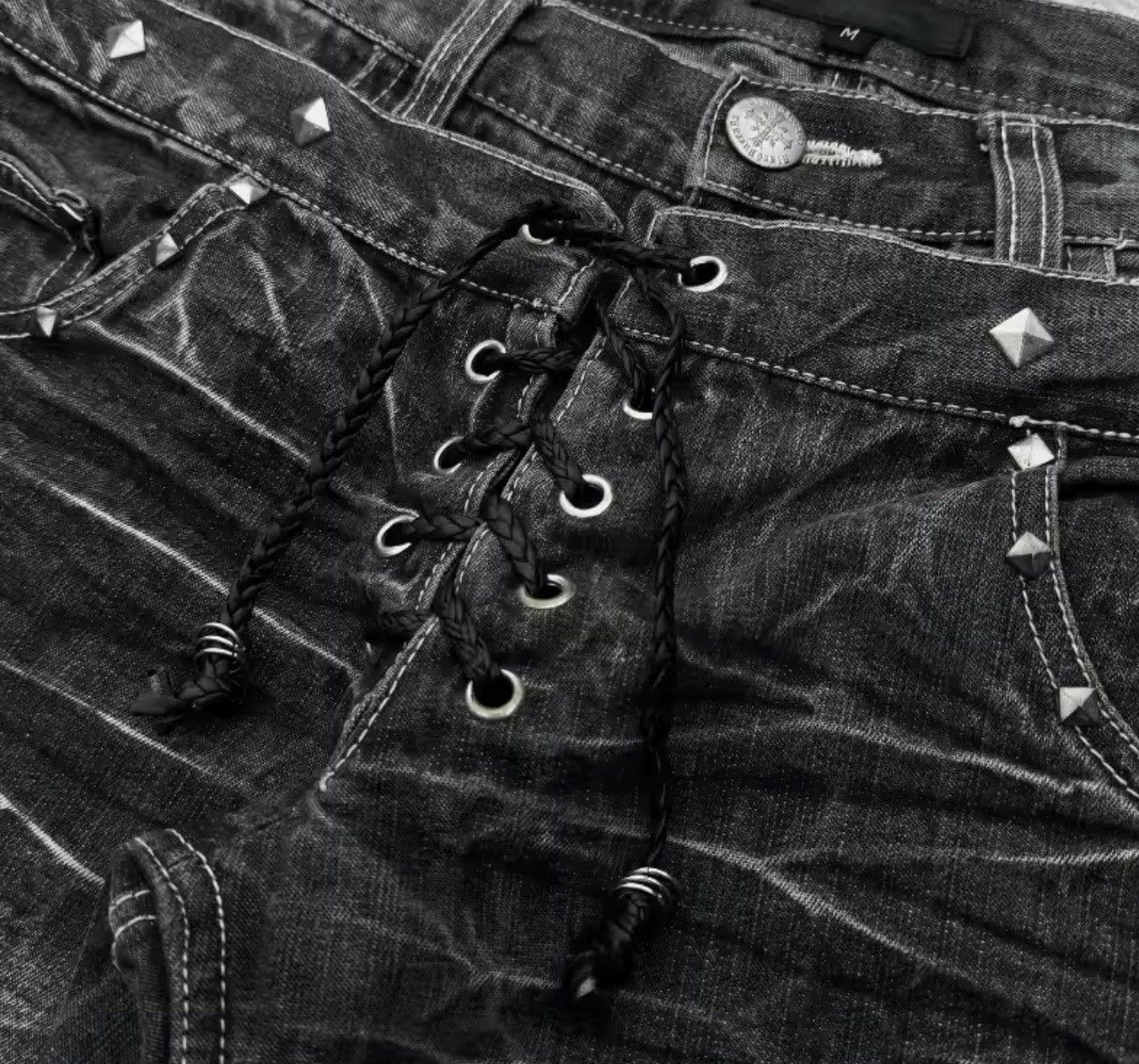 Japanese Brand Y2K Washed Flared Double Waisted Lace Up Jean Size US 32 / EU 48 - 4 Thumbnail