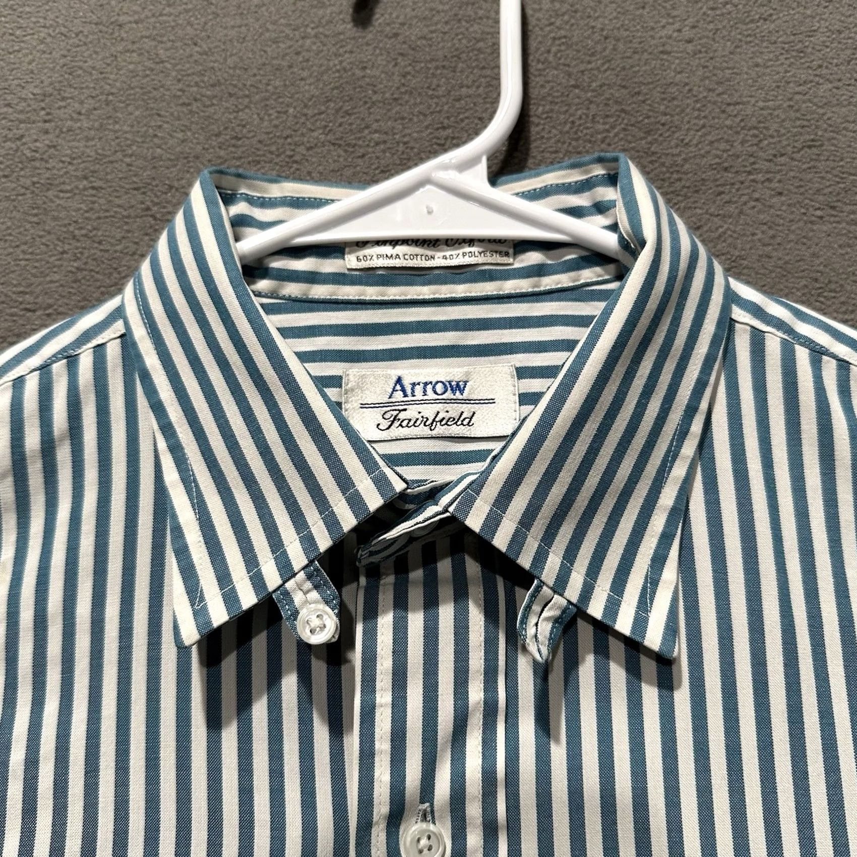 Arrow VINTAGE Arrow Shirt Mens M Striped Button-Up Collared 60s Green Cotton Polyester USA Size US M / EU 48-50 / 2 - 2 Thumbnail