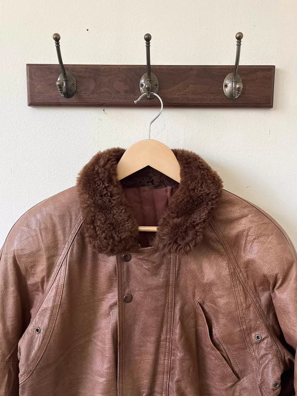 Other Vintage Leather Jacket Pockets Snap Fur Collar Brown Unisex Size US M / EU 48-50 / 2 - 2 Thumbnail