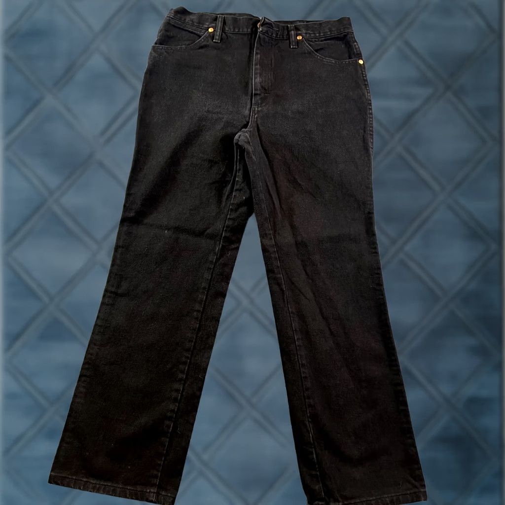 Wrangler Wrangler Cowboy Bootcut Jeans Mens 34x30 Black Denim 100% Cotton Slim Fit 5-Pocket Design Denim Jeans Size US 34 / EU 50 - 1 Thumbnail