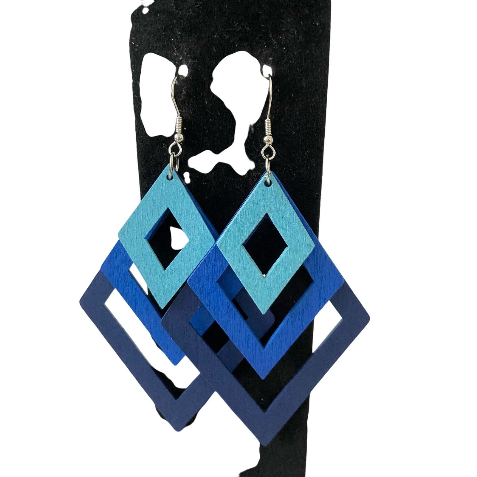 Other Blue Diamond shape wood earrings Size ONE SIZE - 1 Thumbnail