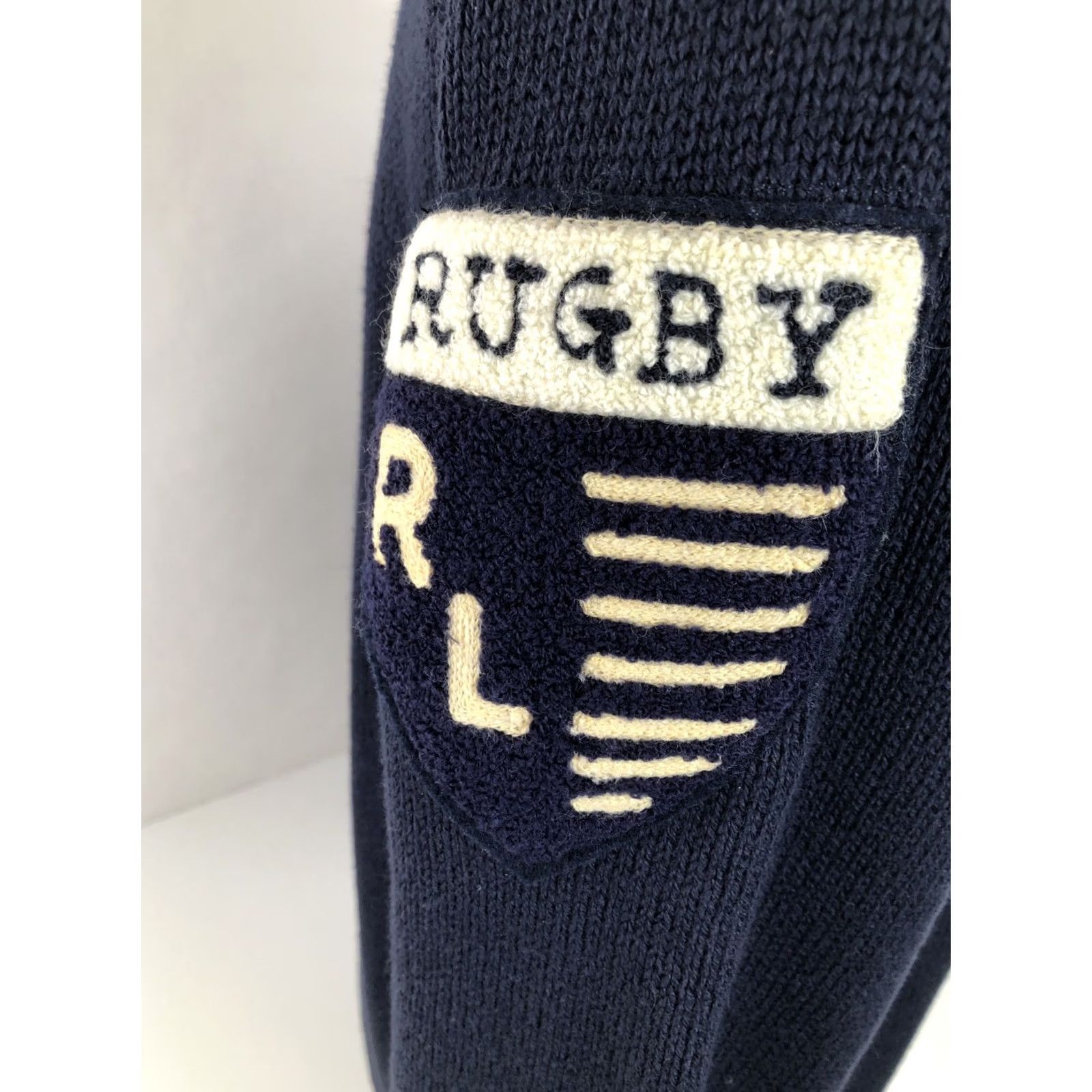 Ralph Lauren Ralph Lauren Rugby Embroidered Patch Shawl Mens L Knit Sweater Blue Pullover Size US L / EU 52-54 / 3 - 3 Thumbnail