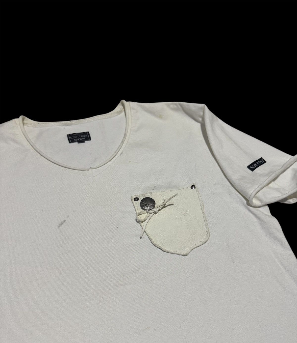 Schott × Vintage Vtg Plain White Schott Bros NY Leather Pocket Size US L / EU 52-54 / 3 - 1 Thumbnail